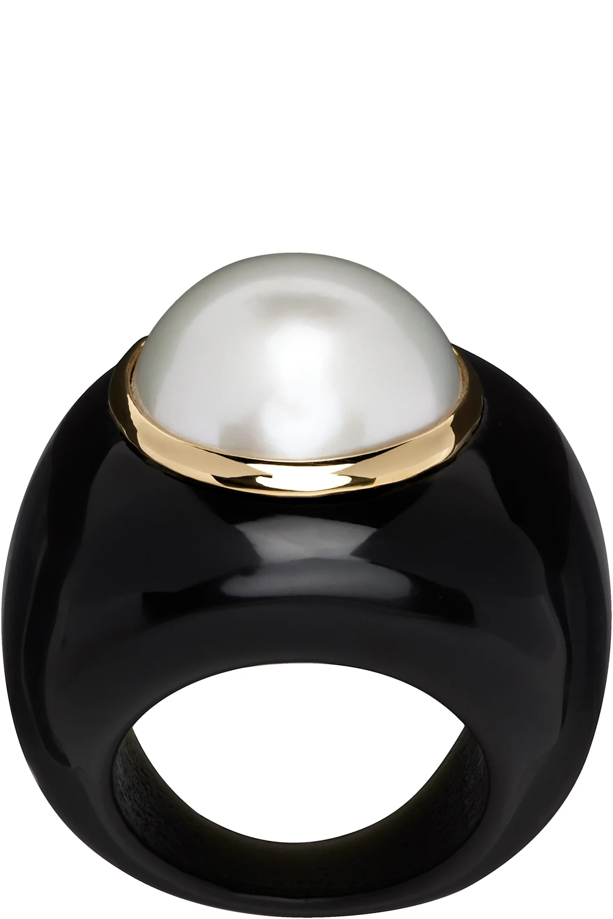 Black & Gold Pearl Moon Ring