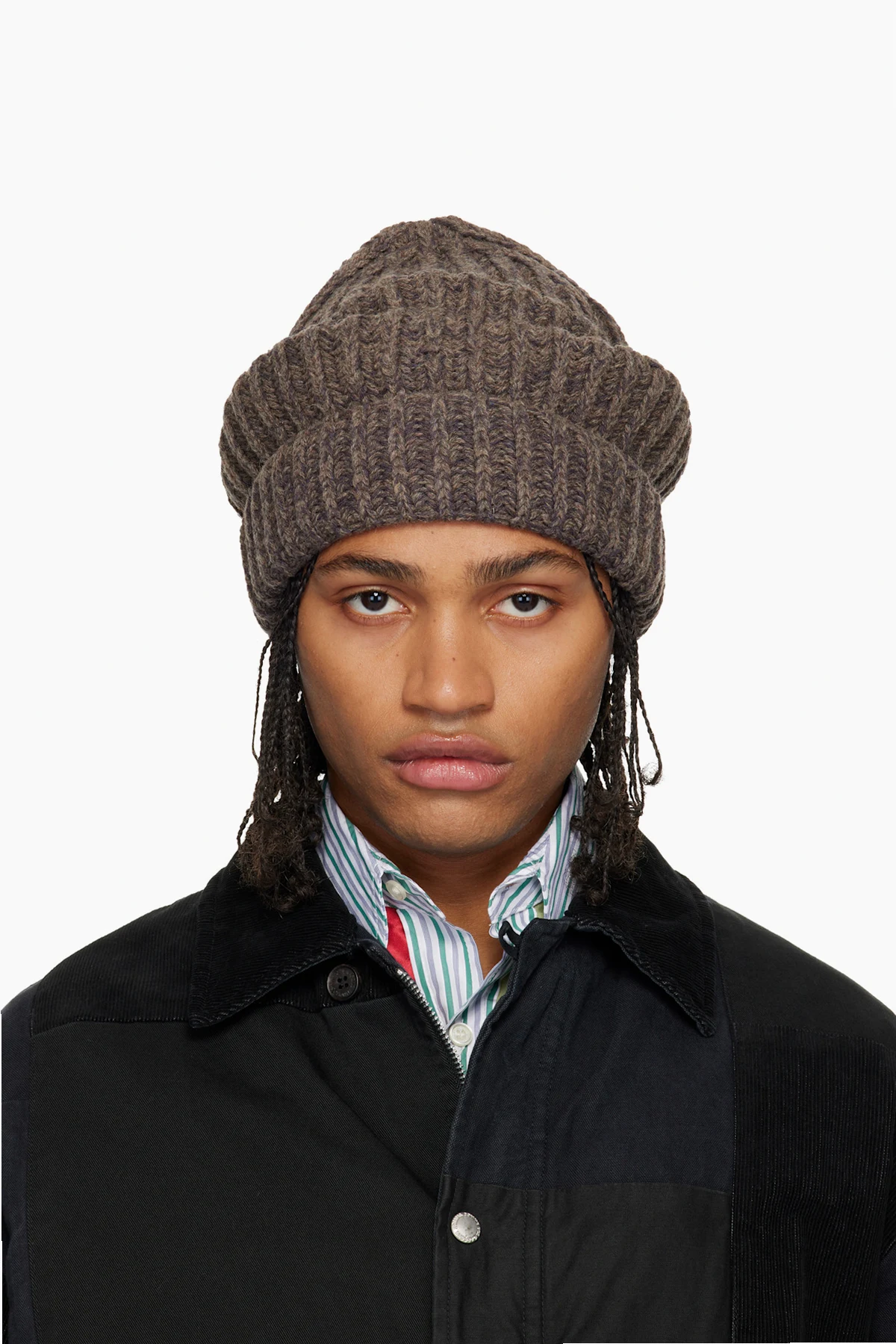 Brown Rib-Knit Beanie