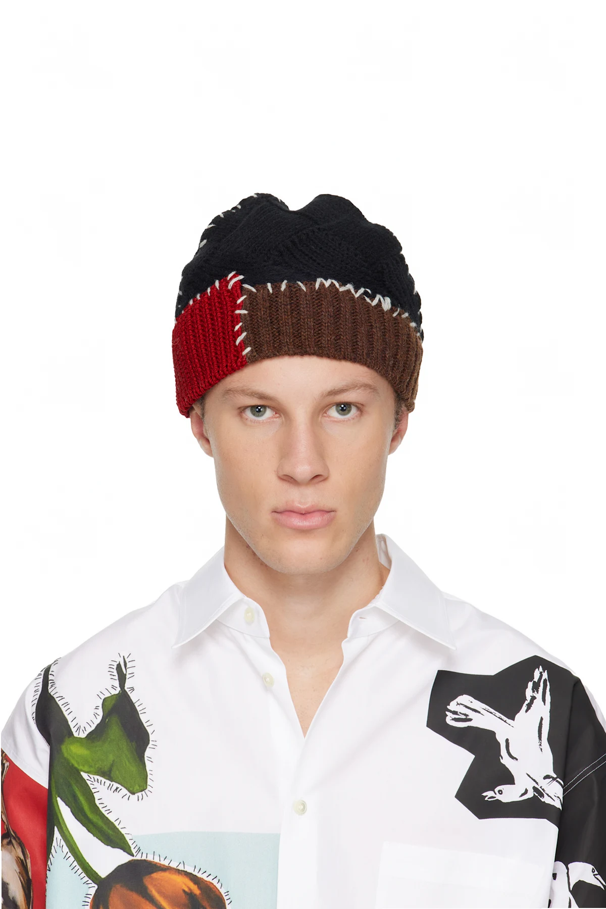 Black Wool Mixed Knit Beanie