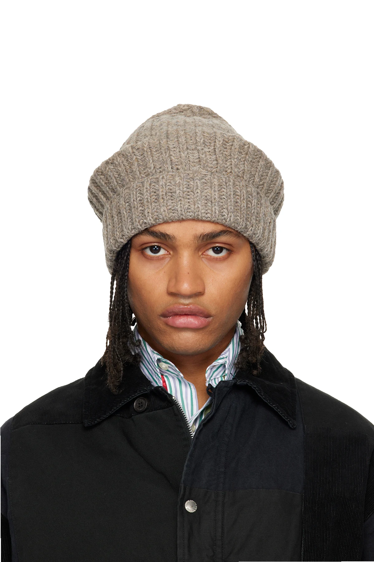 Taupe Rib-Knit Beanie