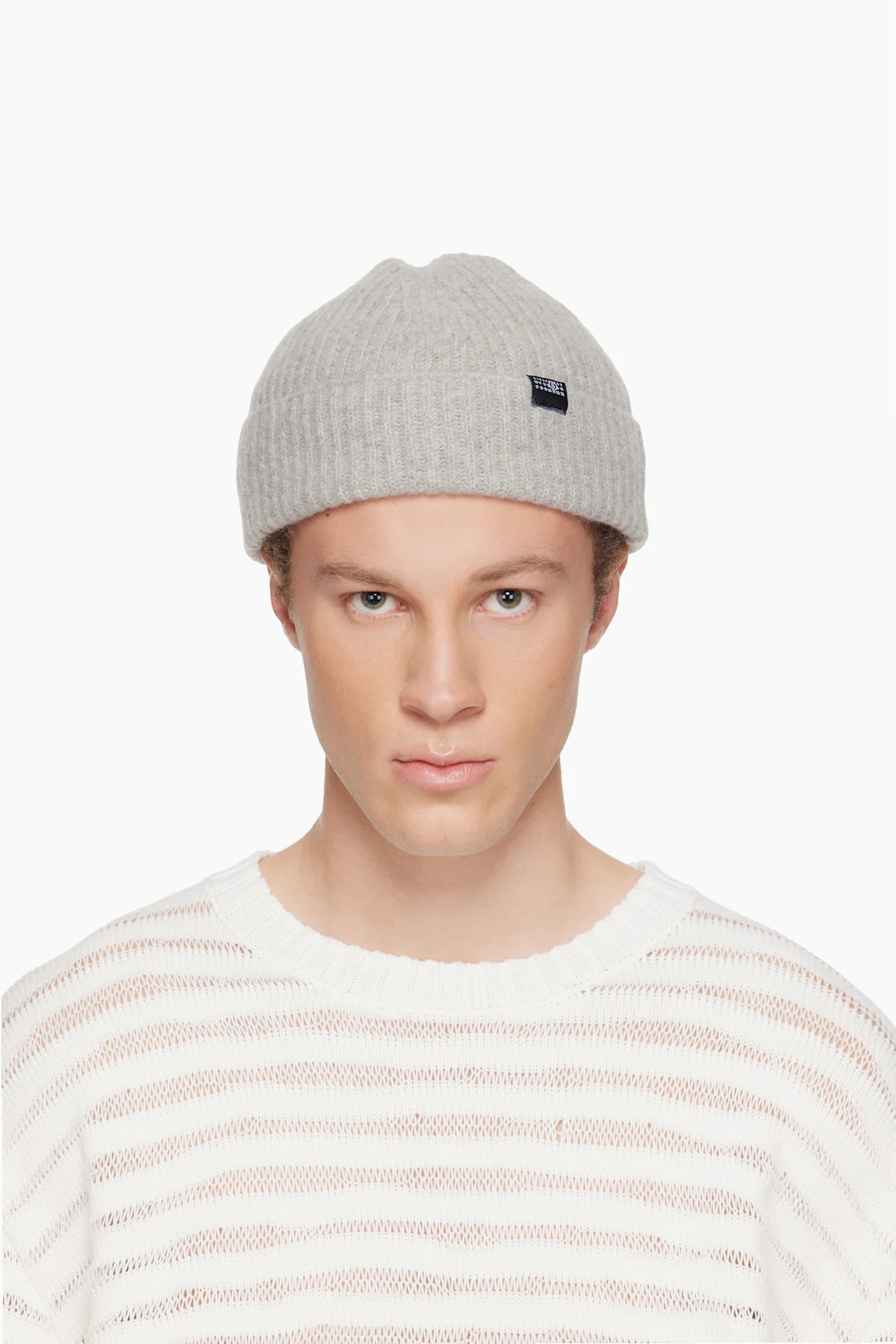 Gray Ribbed Wool Beanie