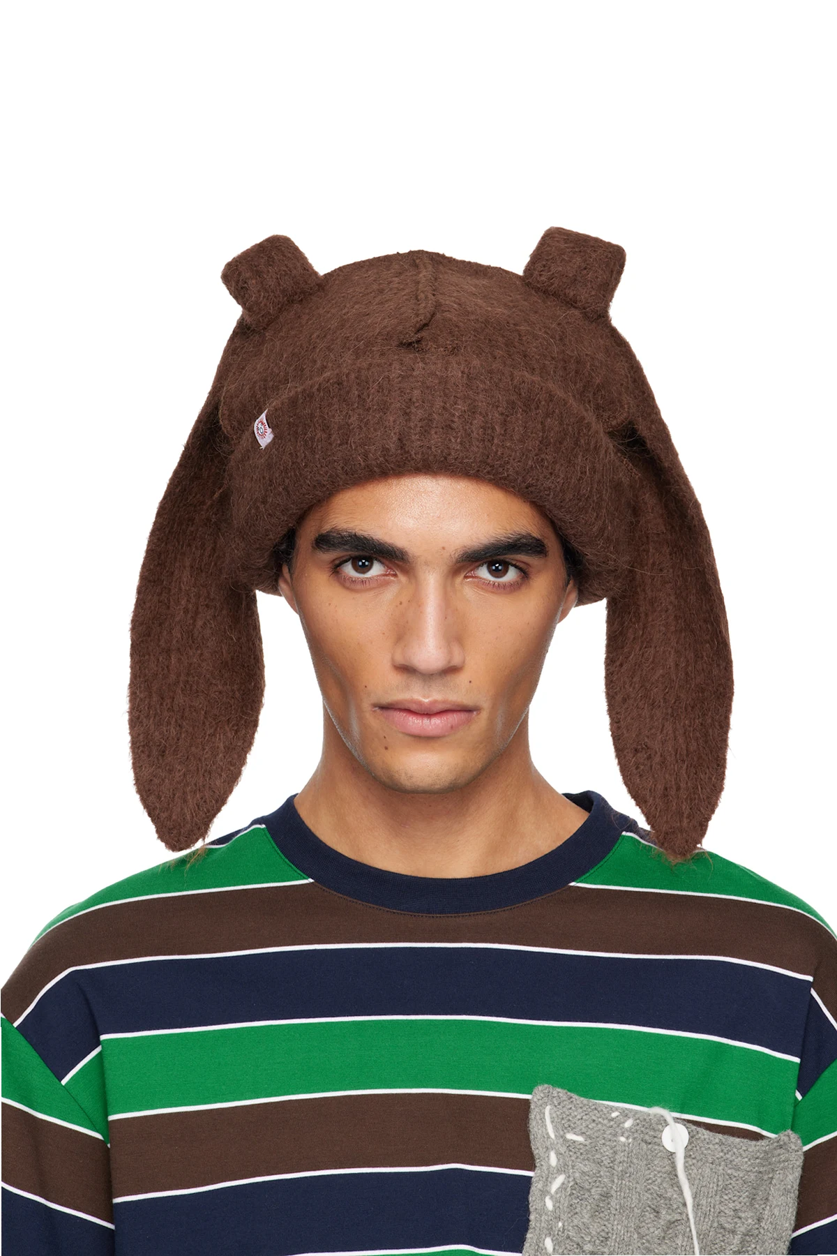 Brown Alpaca Chunky Rabbit Beanie