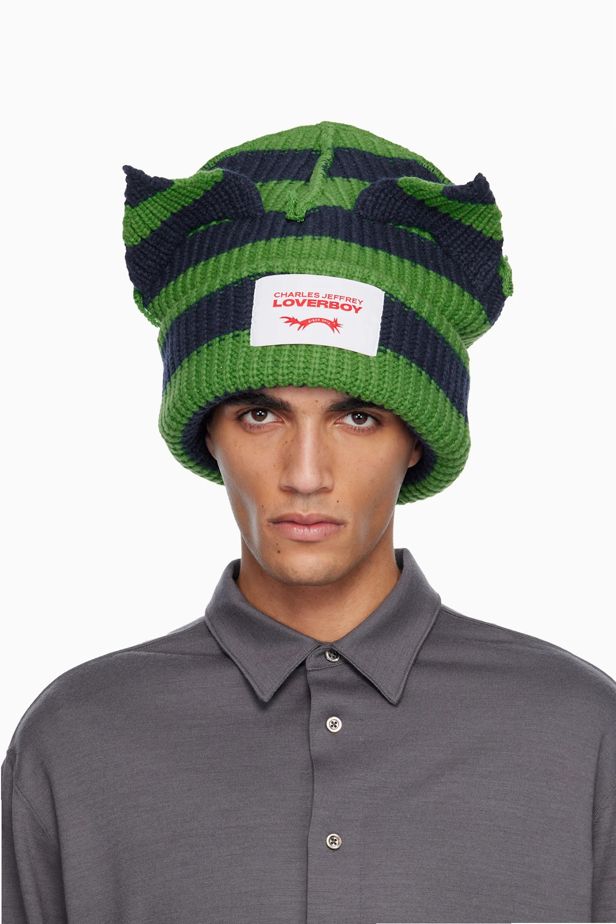 Green & Navy Supersized Chunky Ears Beanie