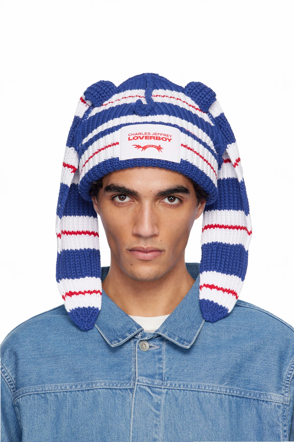 Blue & White Chunky Rabbit Beanie