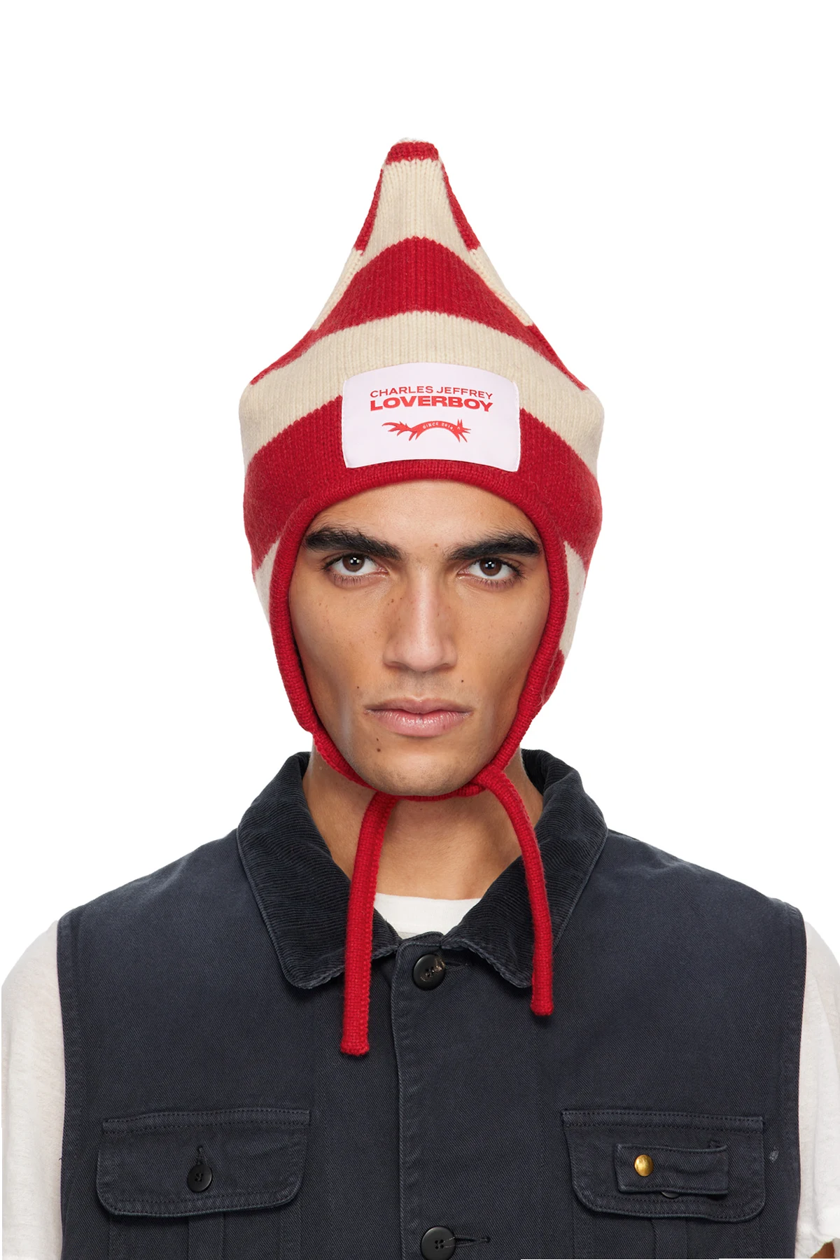 Red & Off-White Spike Bonnet Beanie
