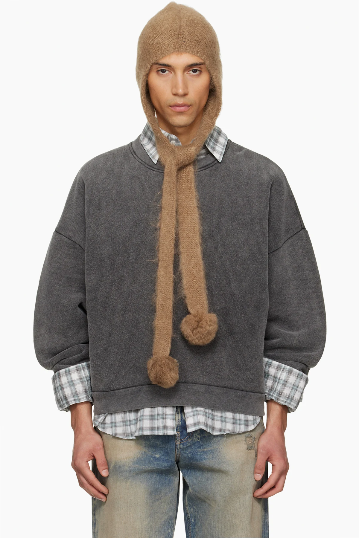 Tan Mohair Earflap Hood