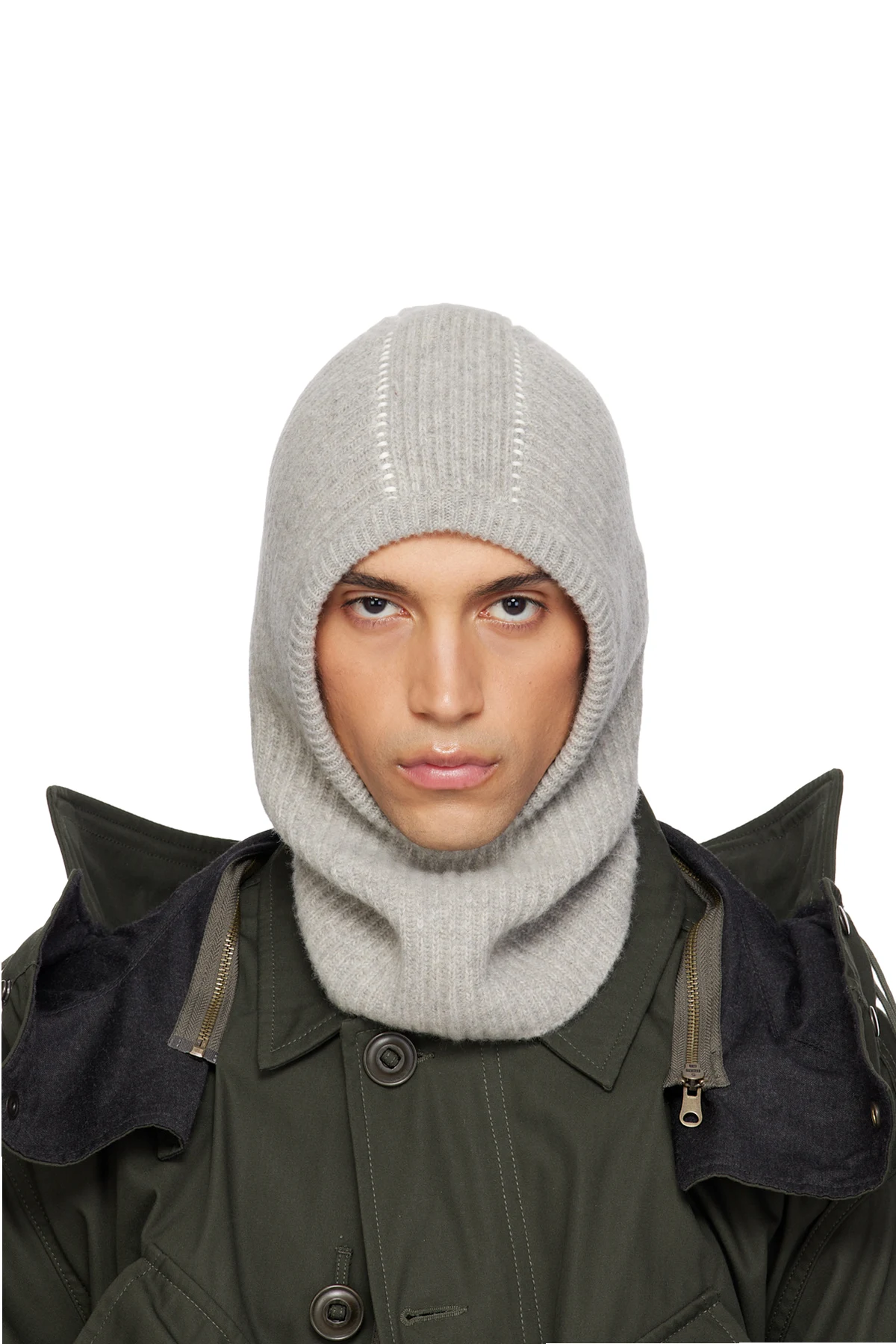 Gray Ribbed Wool Balaclava