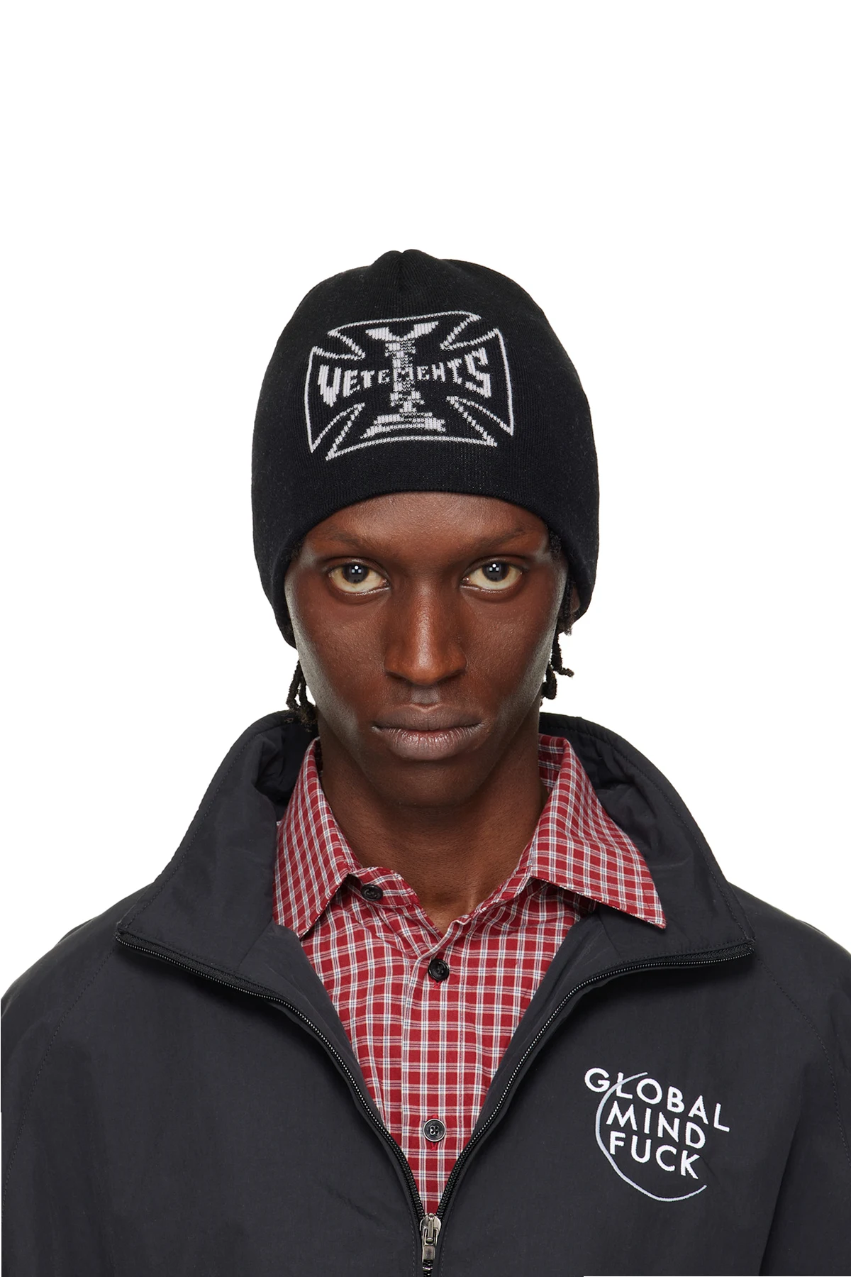 Black Biker Cross Logo Beanie