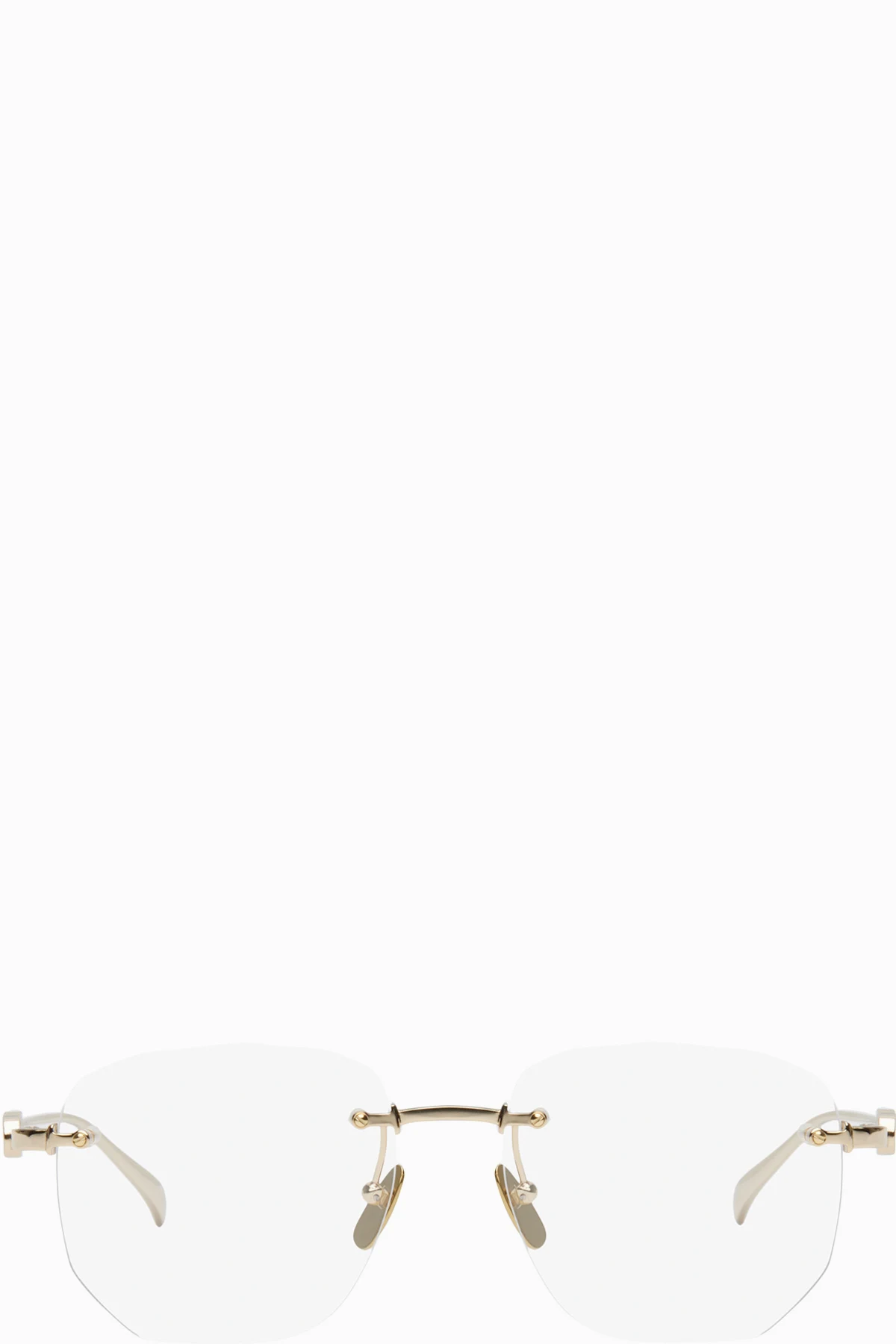 Gold Gucci Block Text Square Rimless Glasses