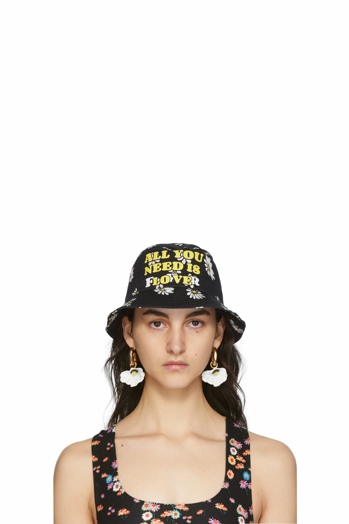 SSENSE Exclusive Black Daisy Bucket Hat