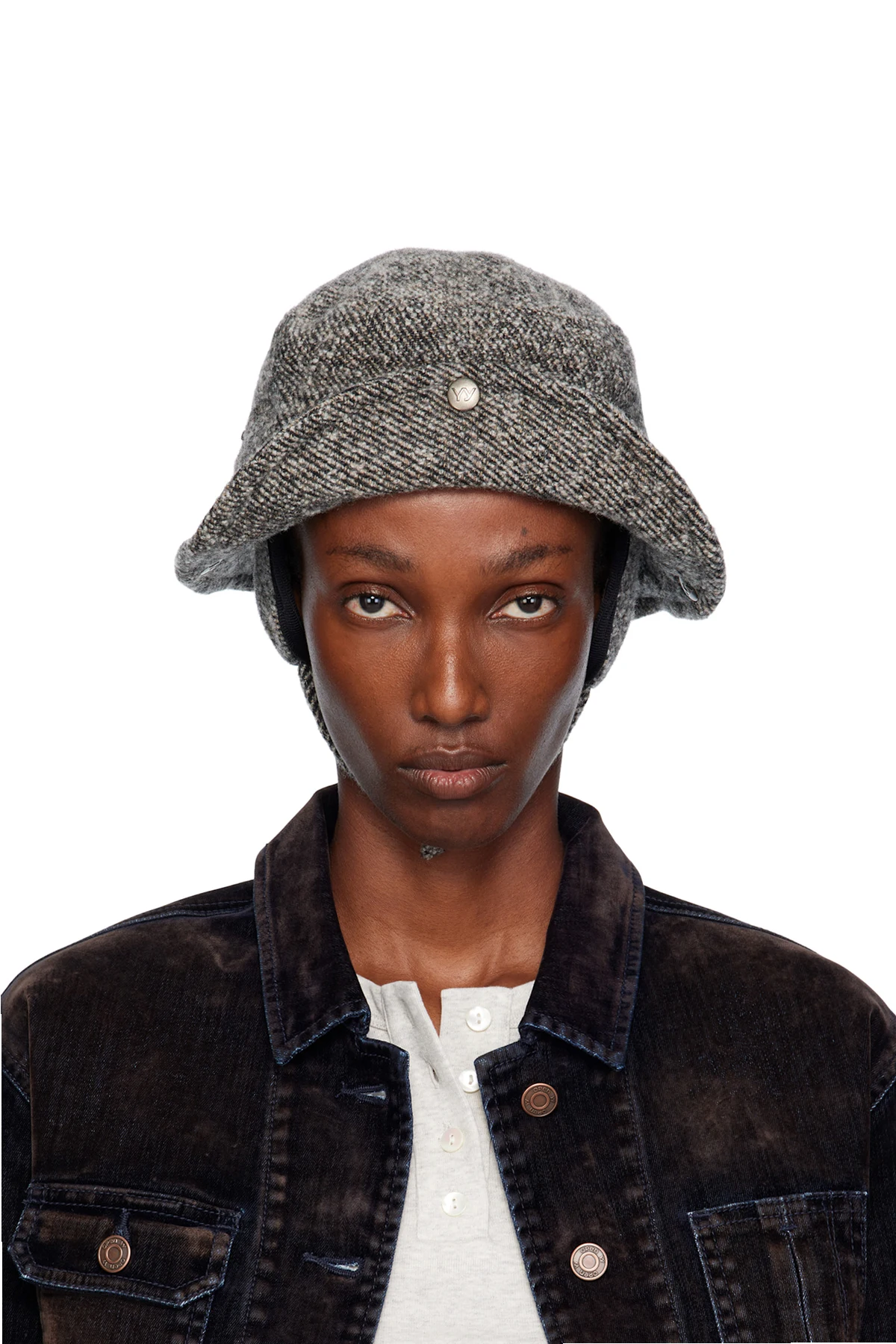 Gray Detachable Ear Flaps Bucket Hat