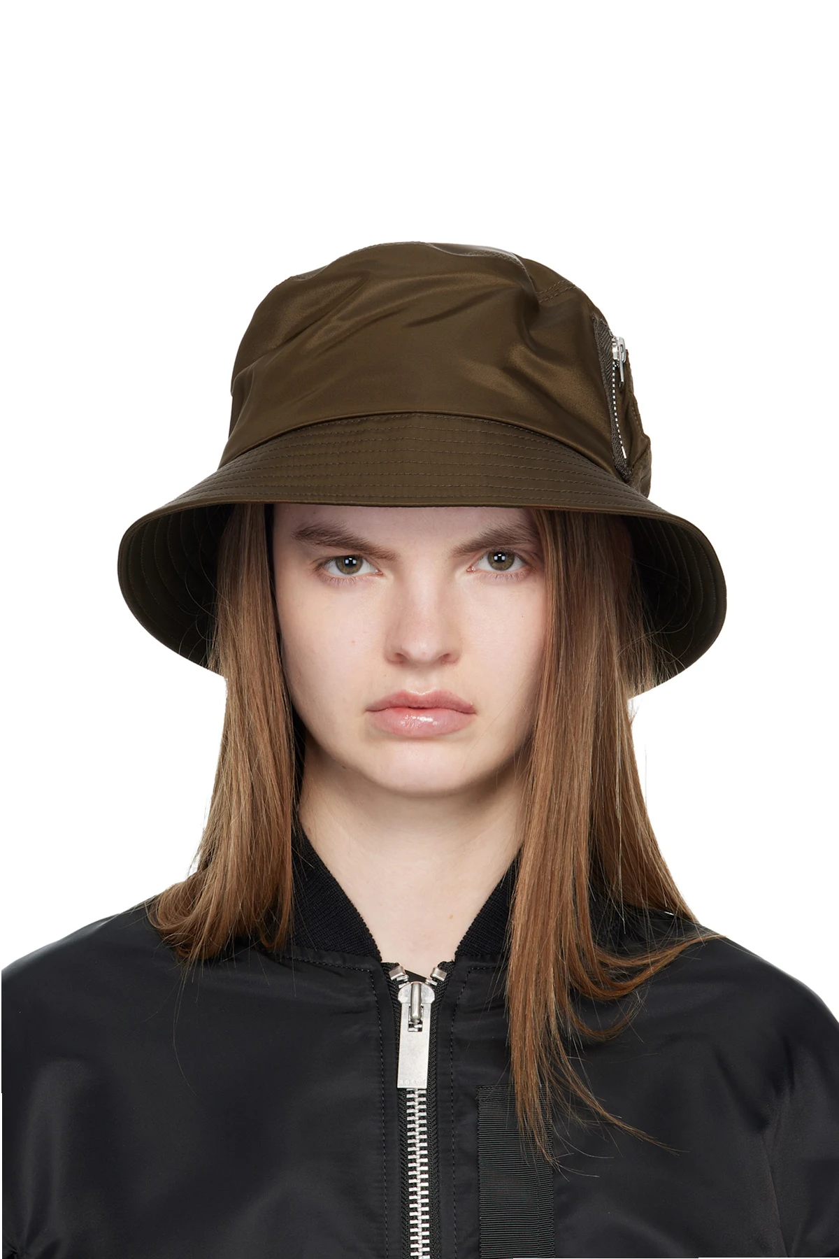 Brown Single Brim Pocket Bucket Hat