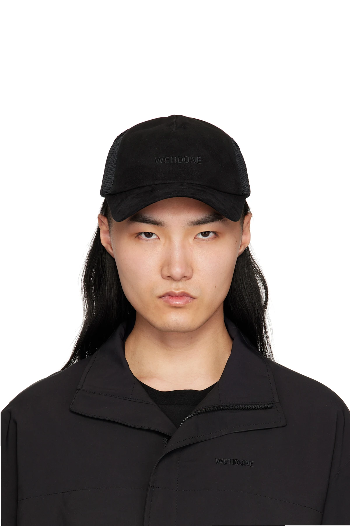 Black Logo Embroidery Suede Cap