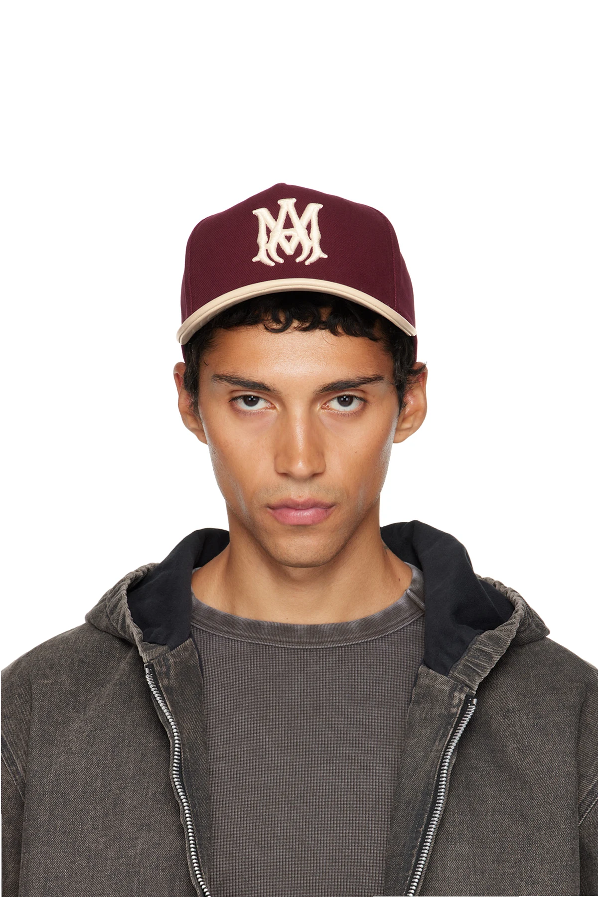 Burgundy & Beige Two Tone Canvas Cap