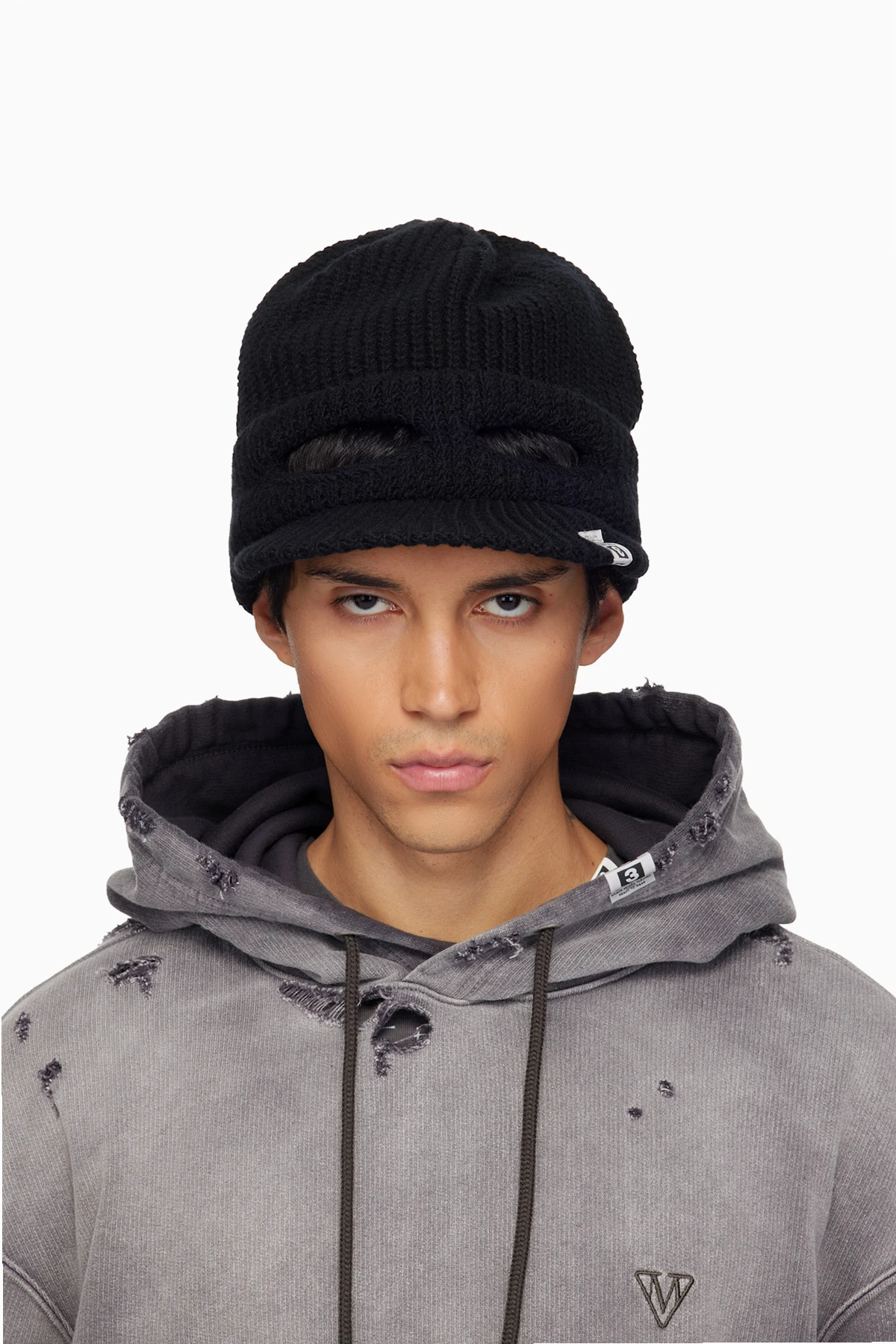 Black Masked Visor Knit Cap