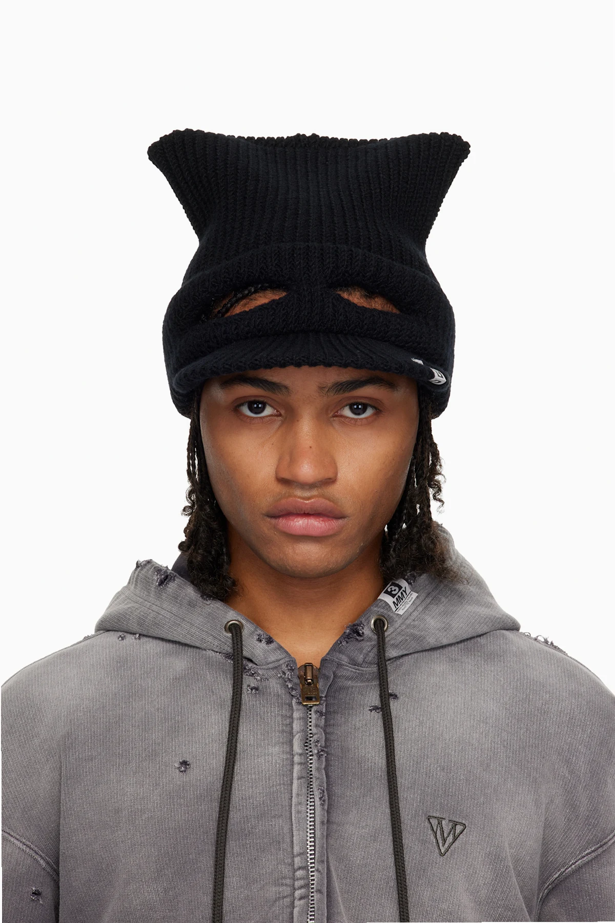 Black Masked Cat Visor Knit Cap