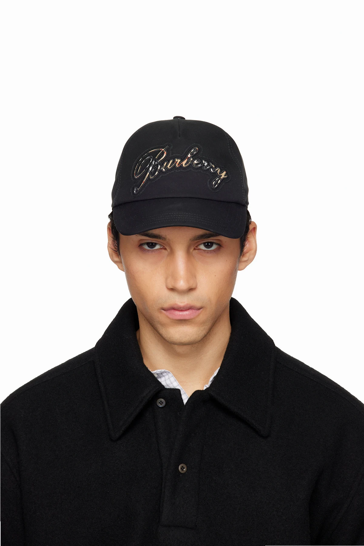 Black Check Cursive Logo Gabardine Baseball Cap