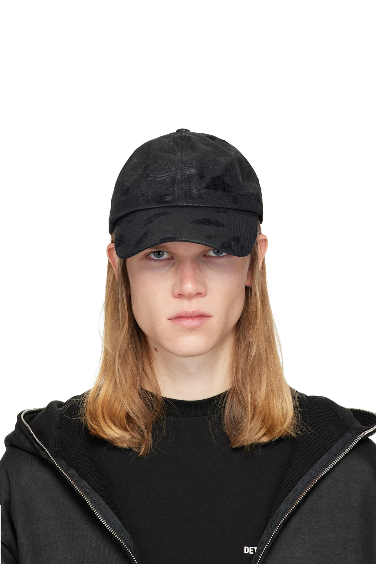 Black Distressed Waxed Denim Cap