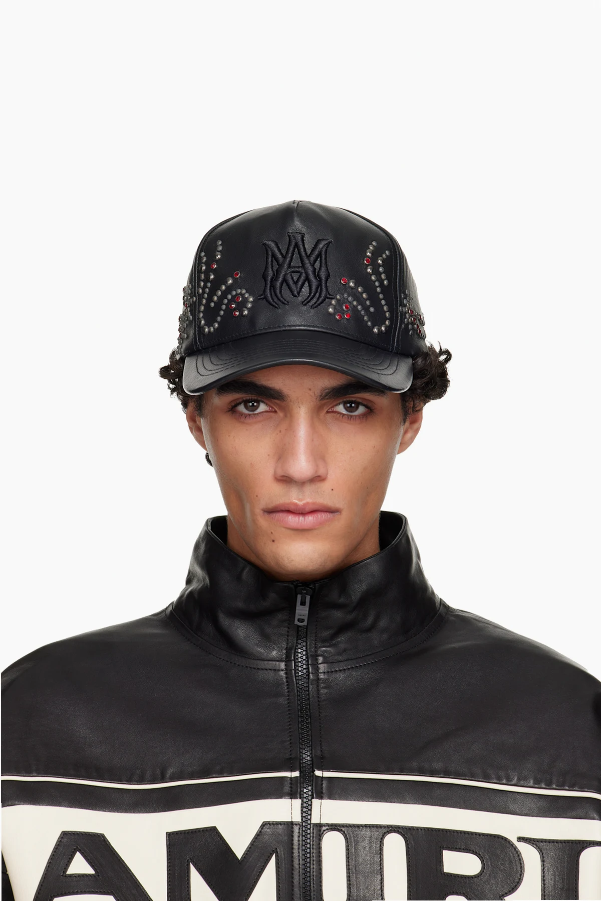 Black MA Stud Leather Cap
