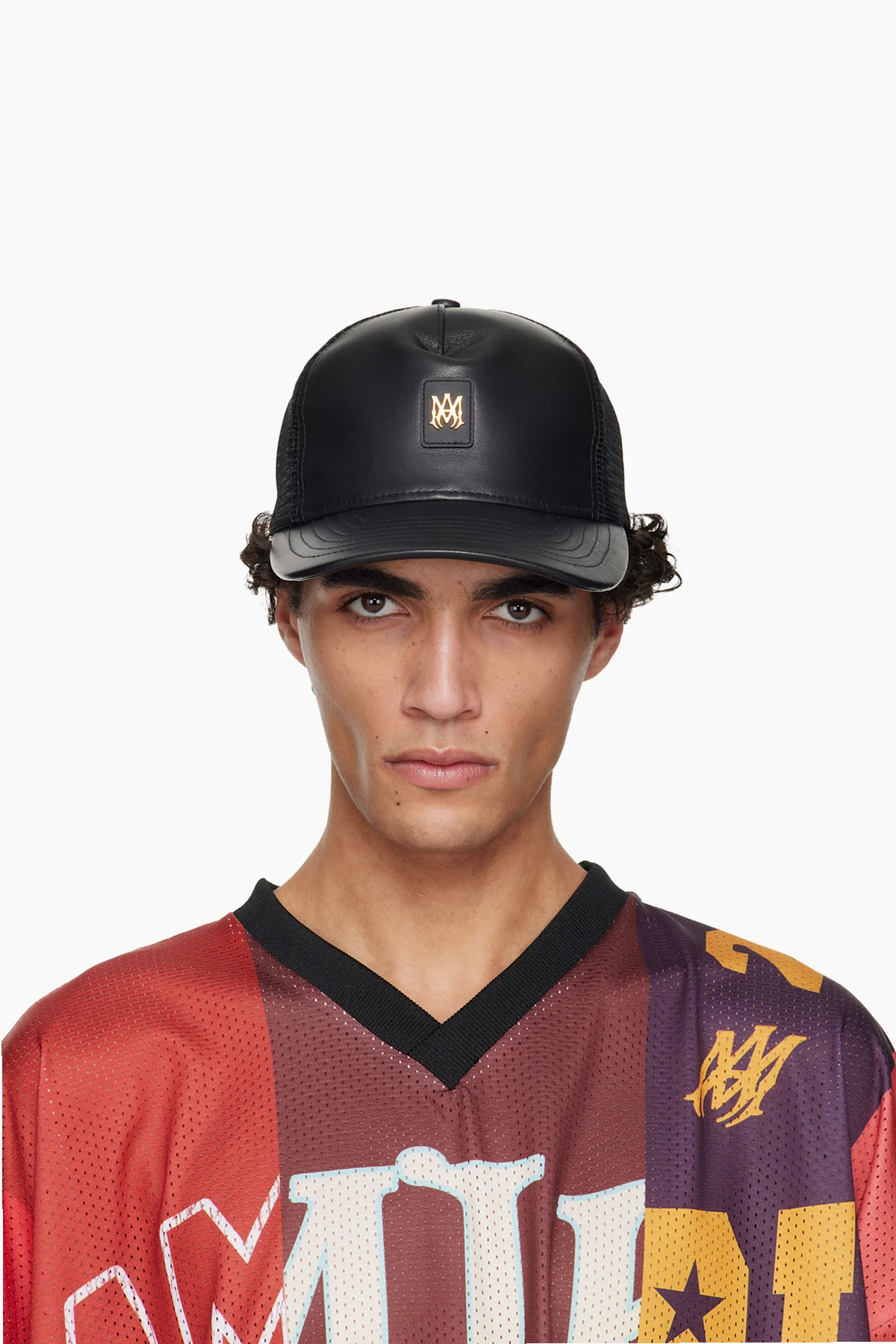 Black MA Patch Leather Trucker Cap