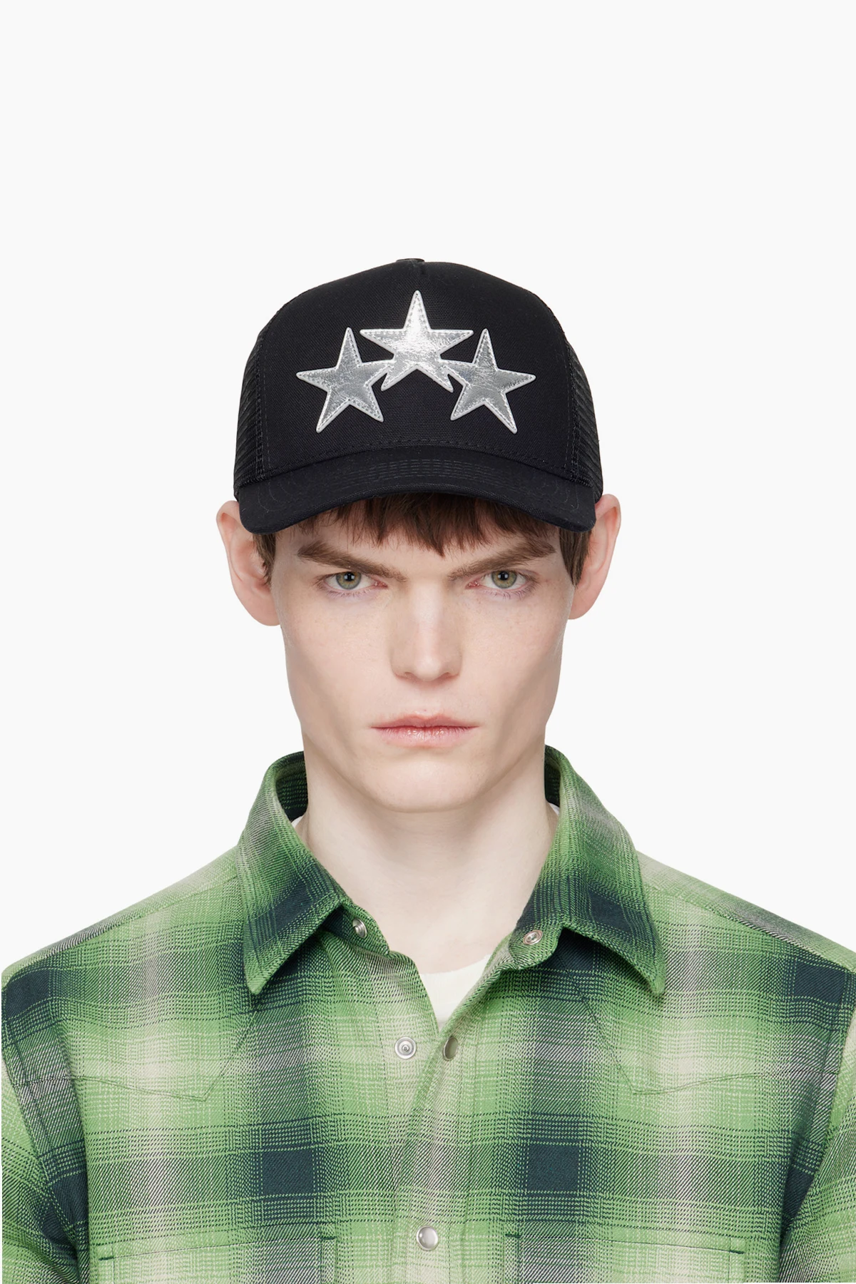 Black Metallic 3 Star Trucker Cap