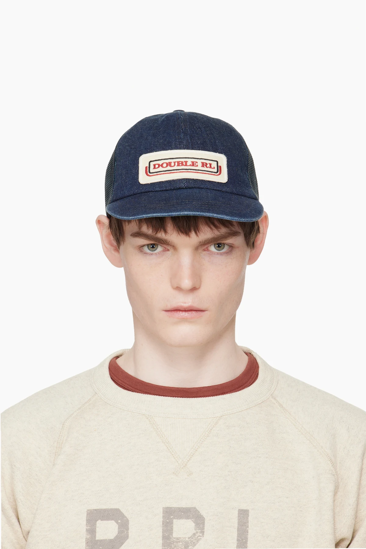 Navy Logo-Patch Indigo Denim Trucker Cap