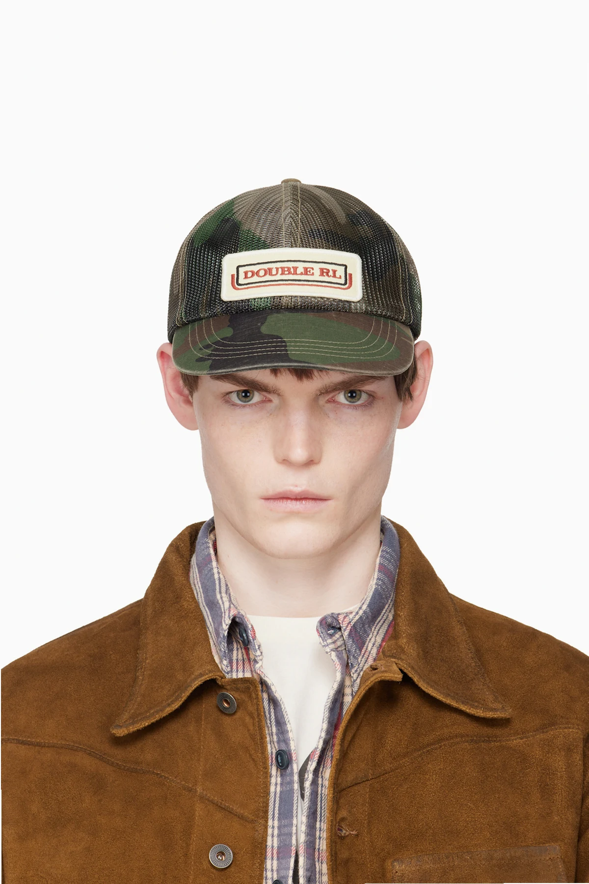 Khaki Logo-Patch Camo Mesh Trucker Cap