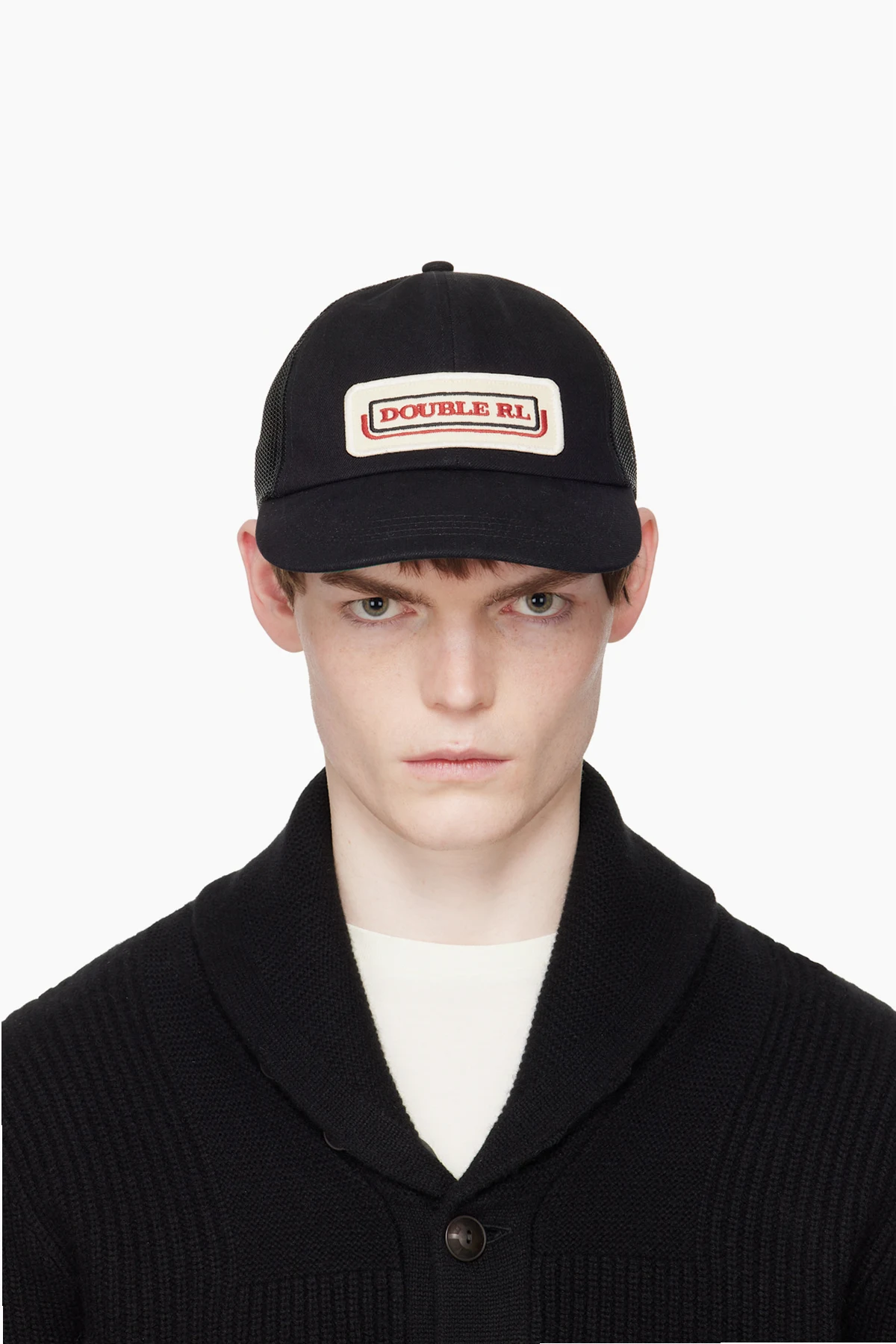 Black Logo-Patch Denim Trucker Cap