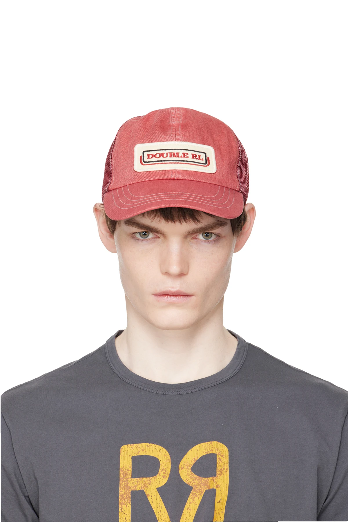 Red Logo-Patch Twill Trucker Cap