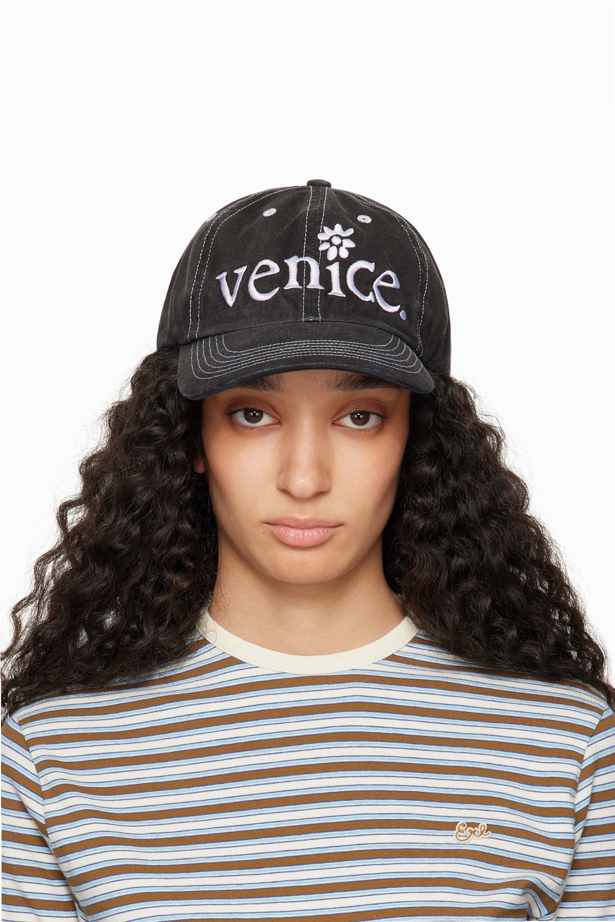 Black 'Venice' Embroidered Cap