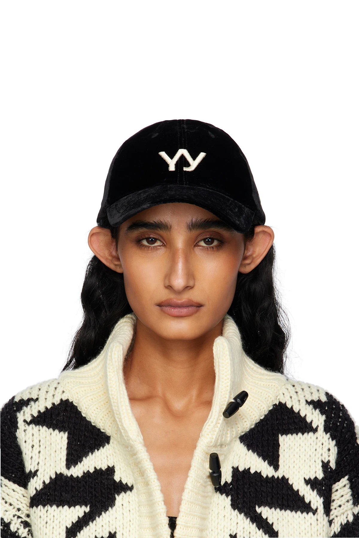 Black 'Yy' Velvet Ball Cap