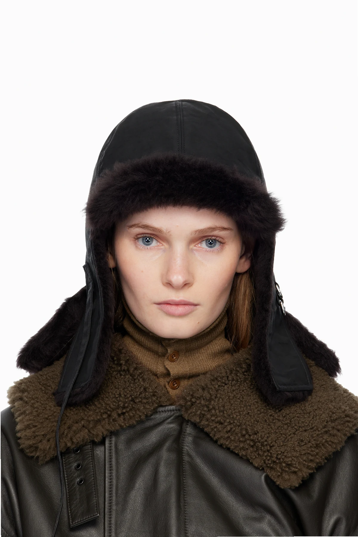 Black Shearling Chapka Reversible Cap
