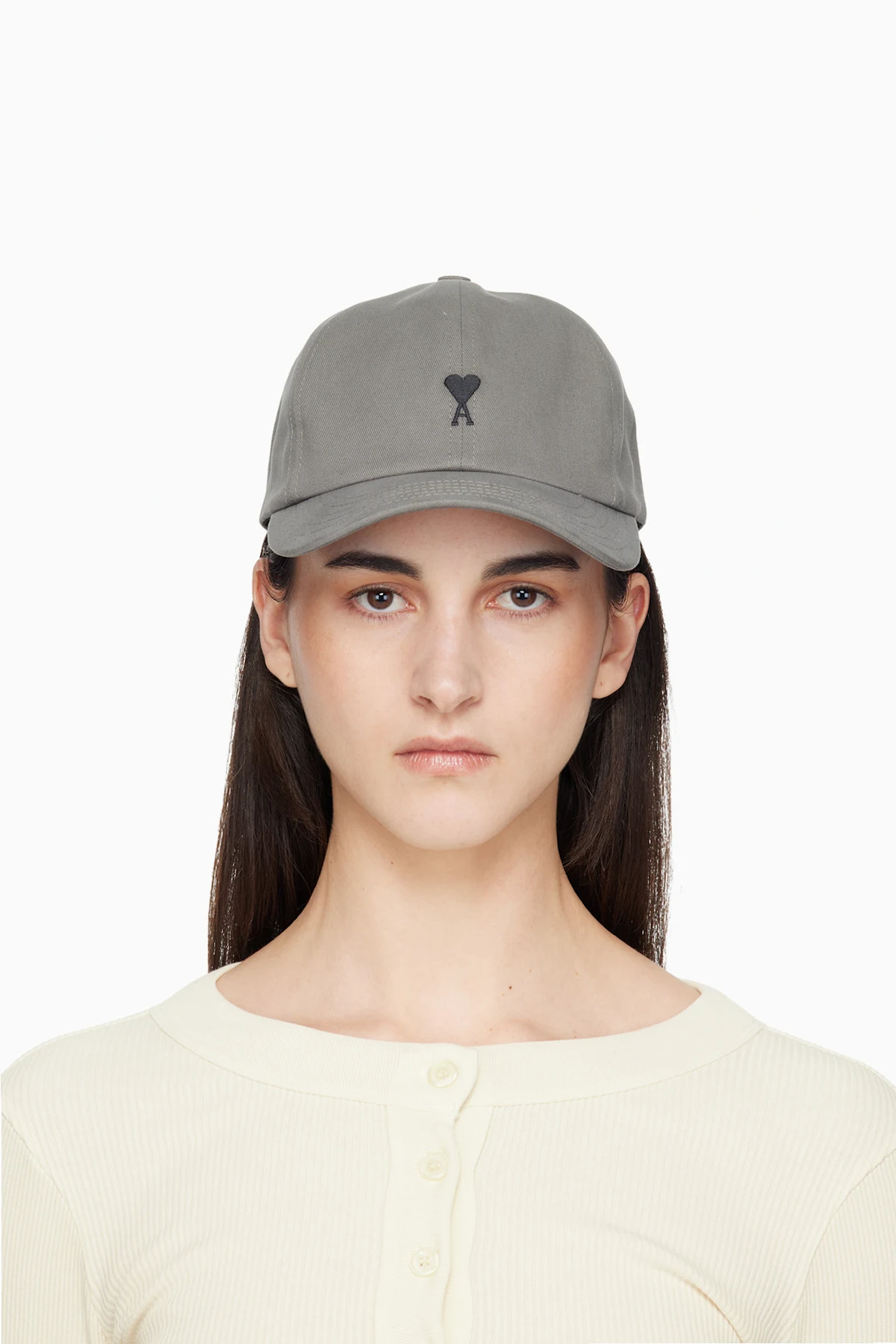 Gray Cotton Ami de Coeur Embroidery Cap