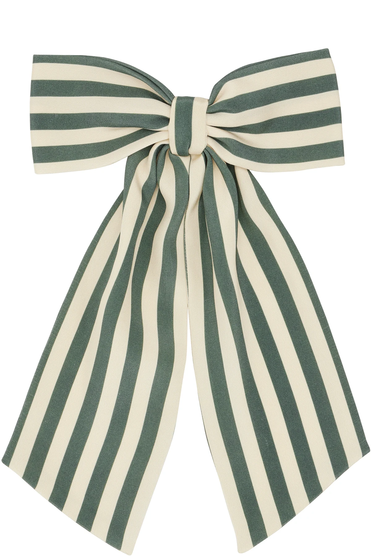 Green & Off-White Soda Stripe Bow Barrette