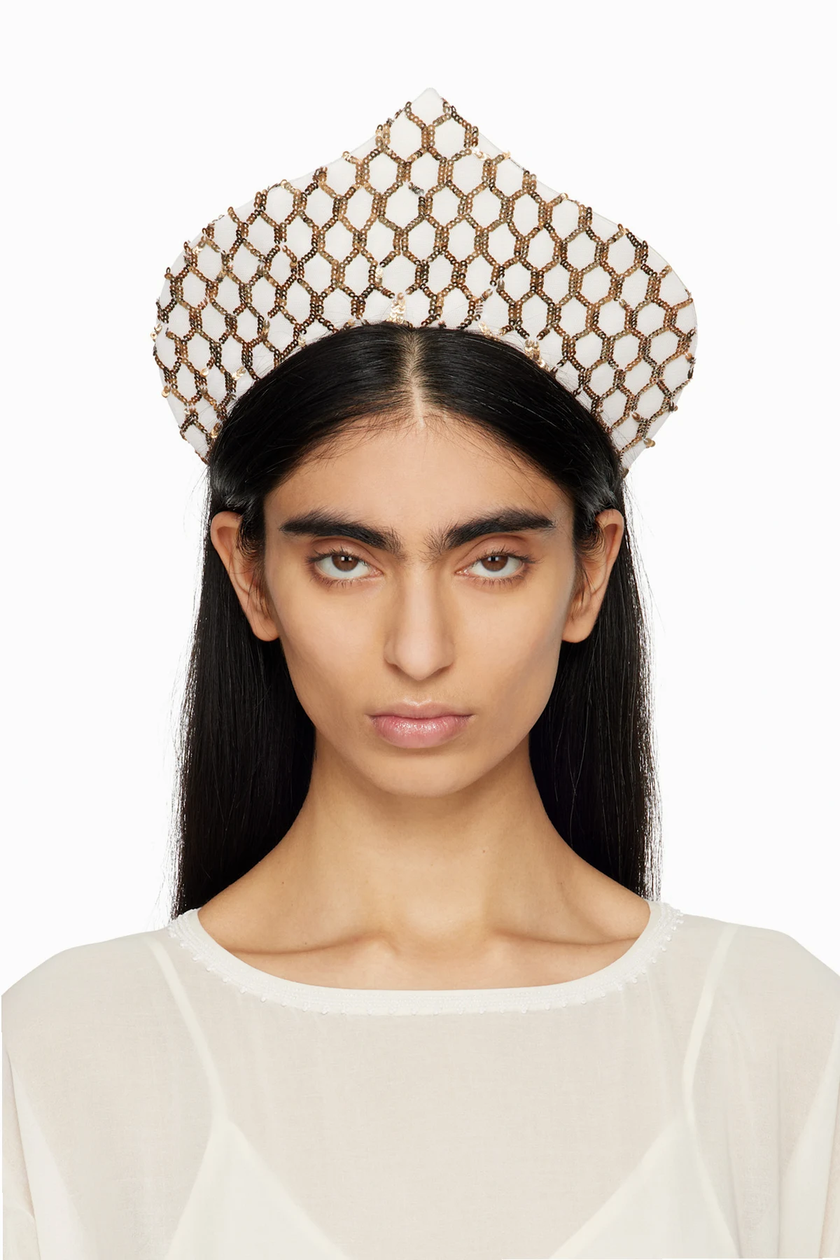 Off-White & Gold Pinnacle Crown Headband