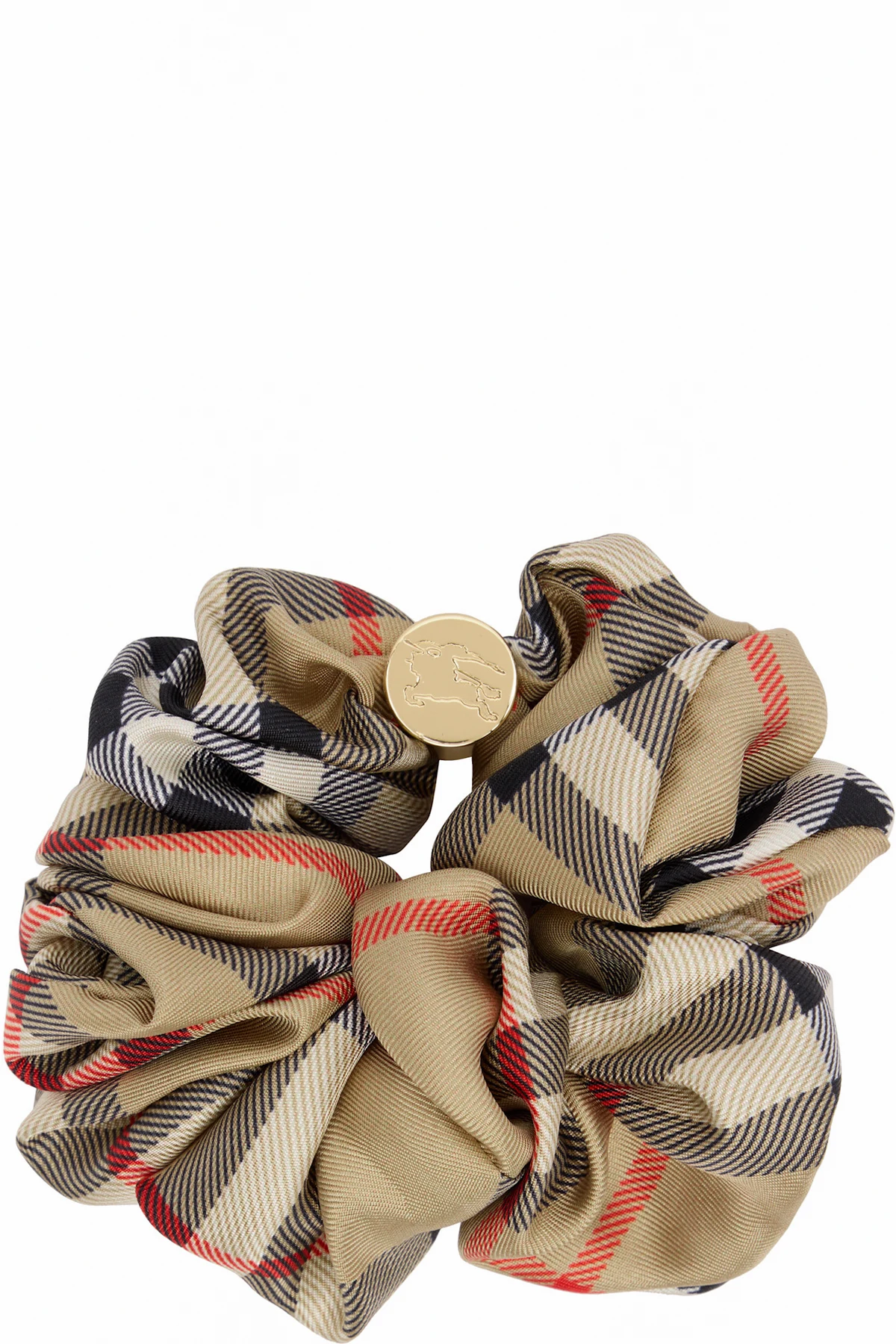 Beige Check Silk Scrunchie