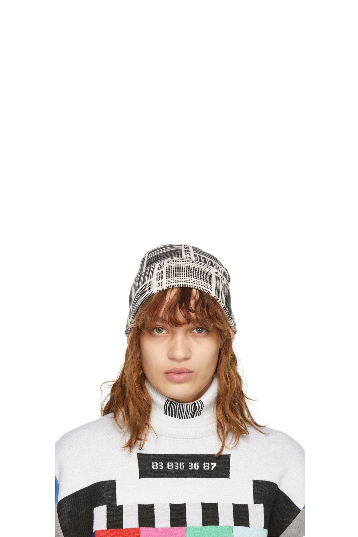 White Barcode Monogram Beanie