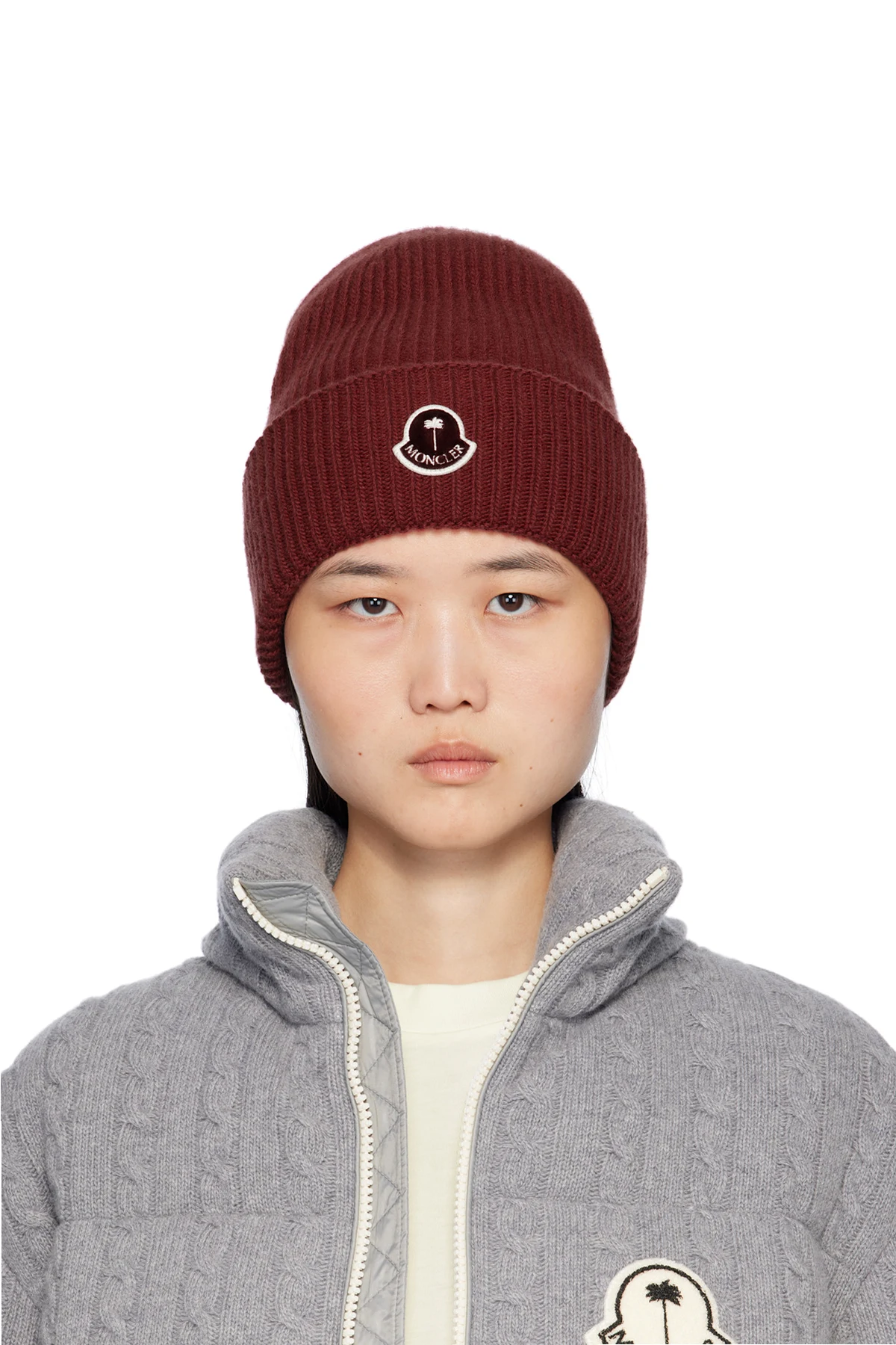 Moncler x Palm Angels Burgundy Logo Beanie