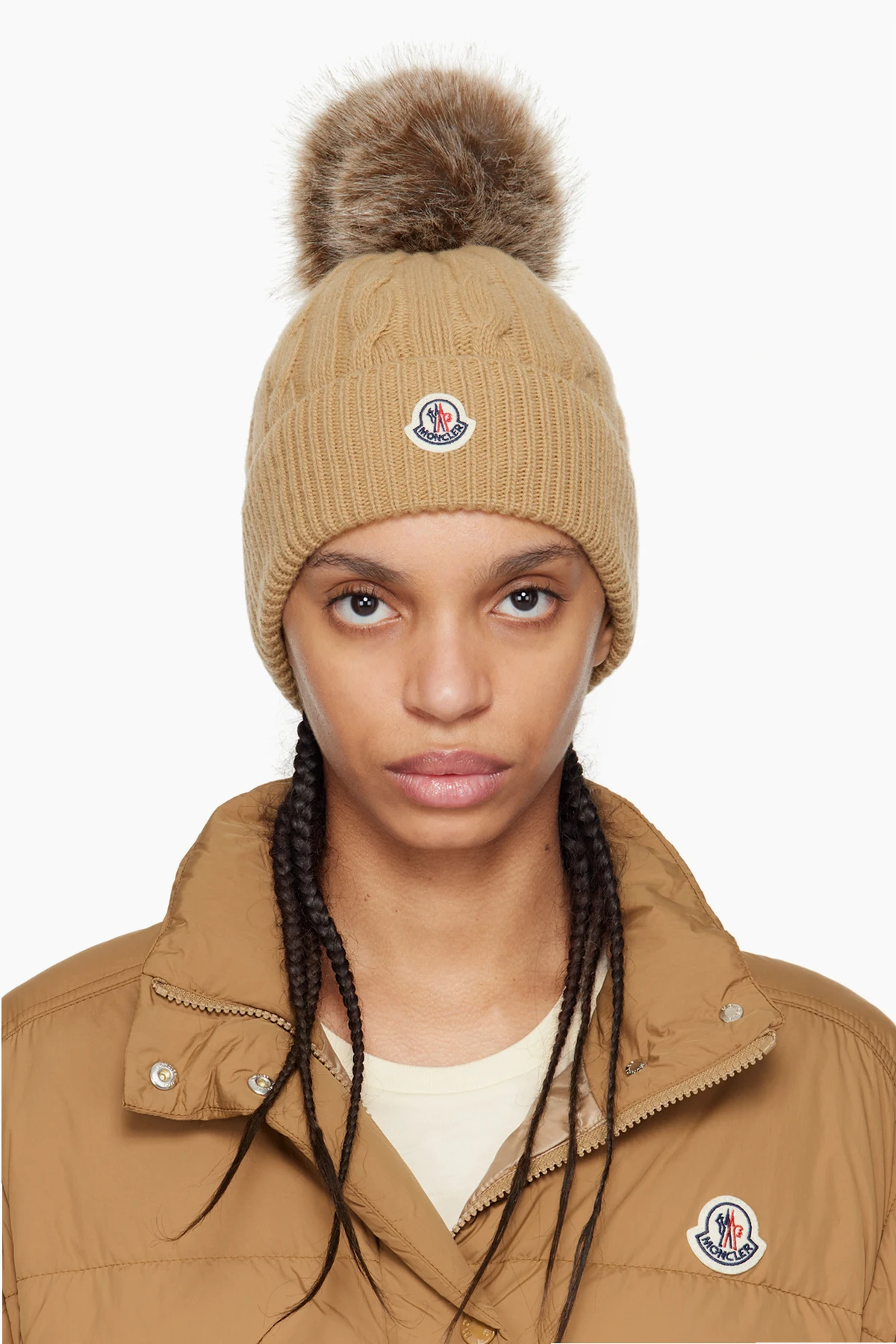 Beige Wool & Cashmere Pom Pom Beanie