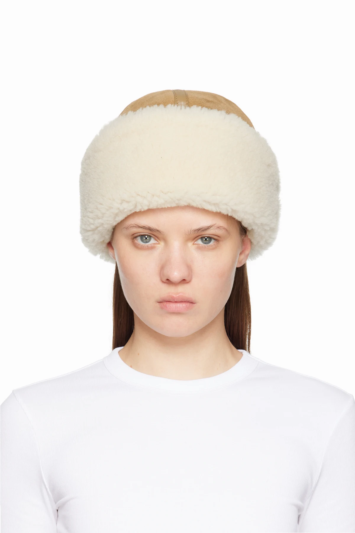 Beige Shearling Winter Hat