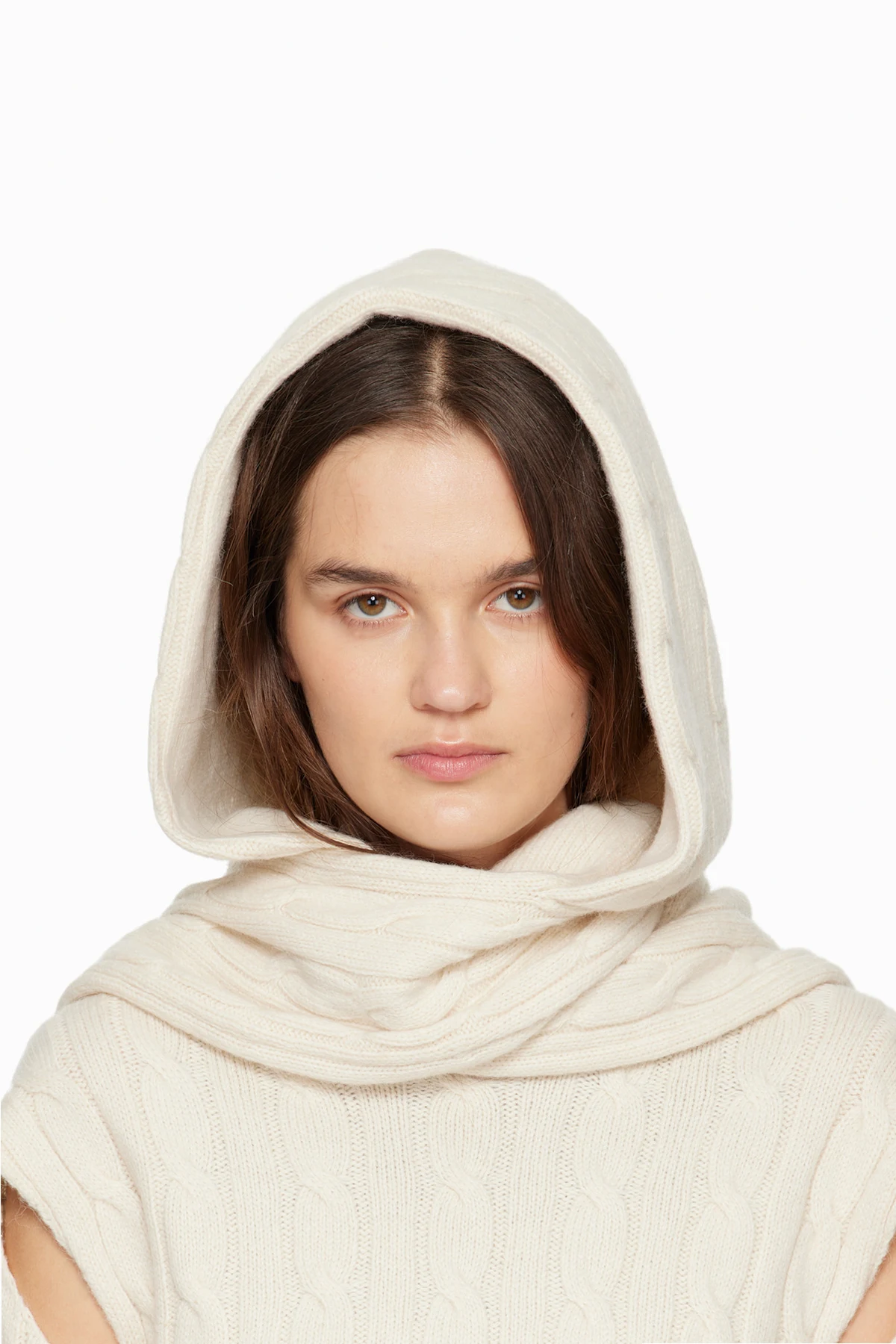 Off-White Convertible Cable Knit Hooded Scarf