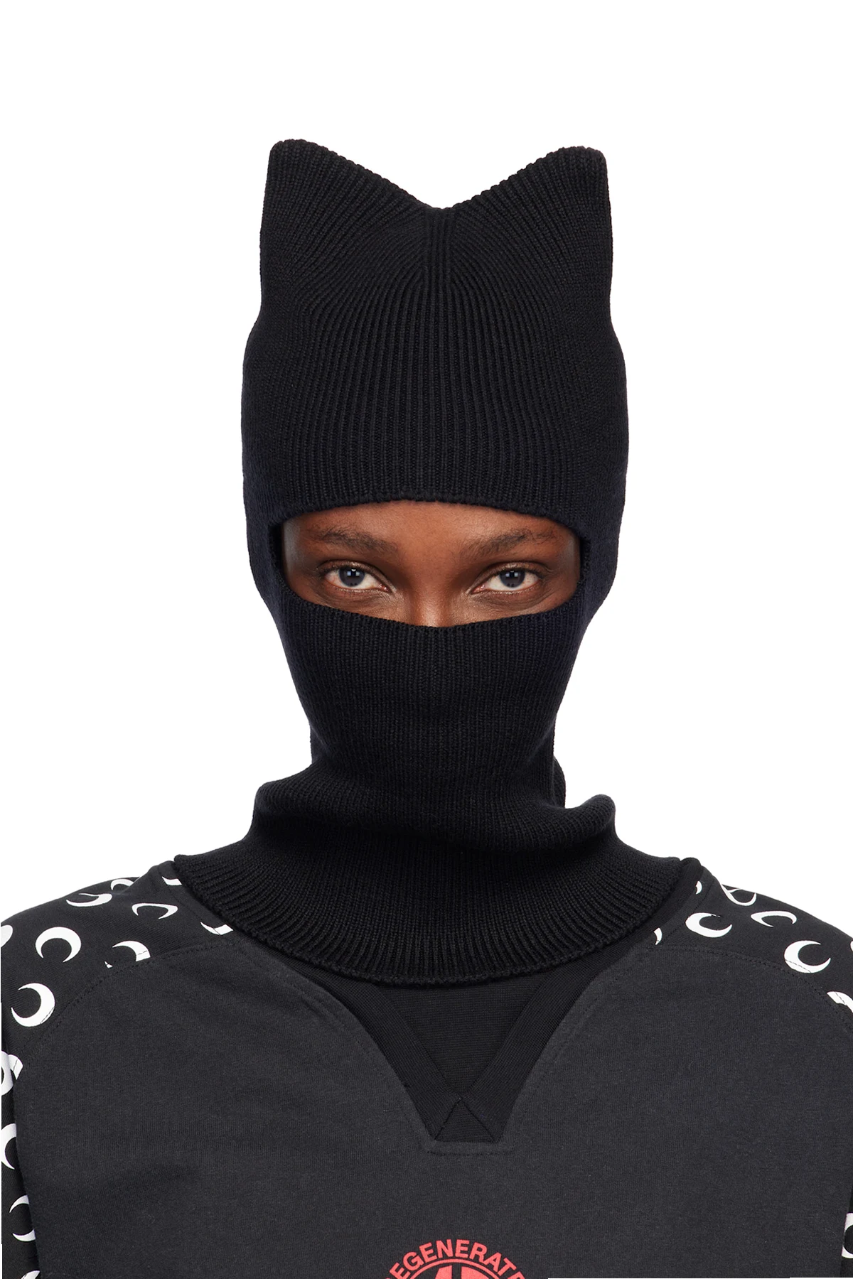 Black Merino Wool Knit Kawaii Balaclava