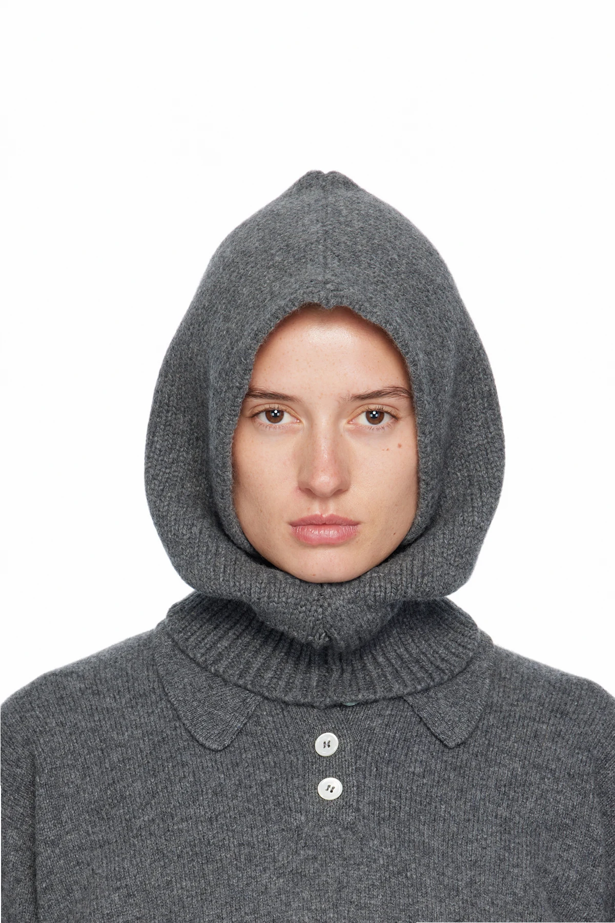 Gray Hand-Knit Hood