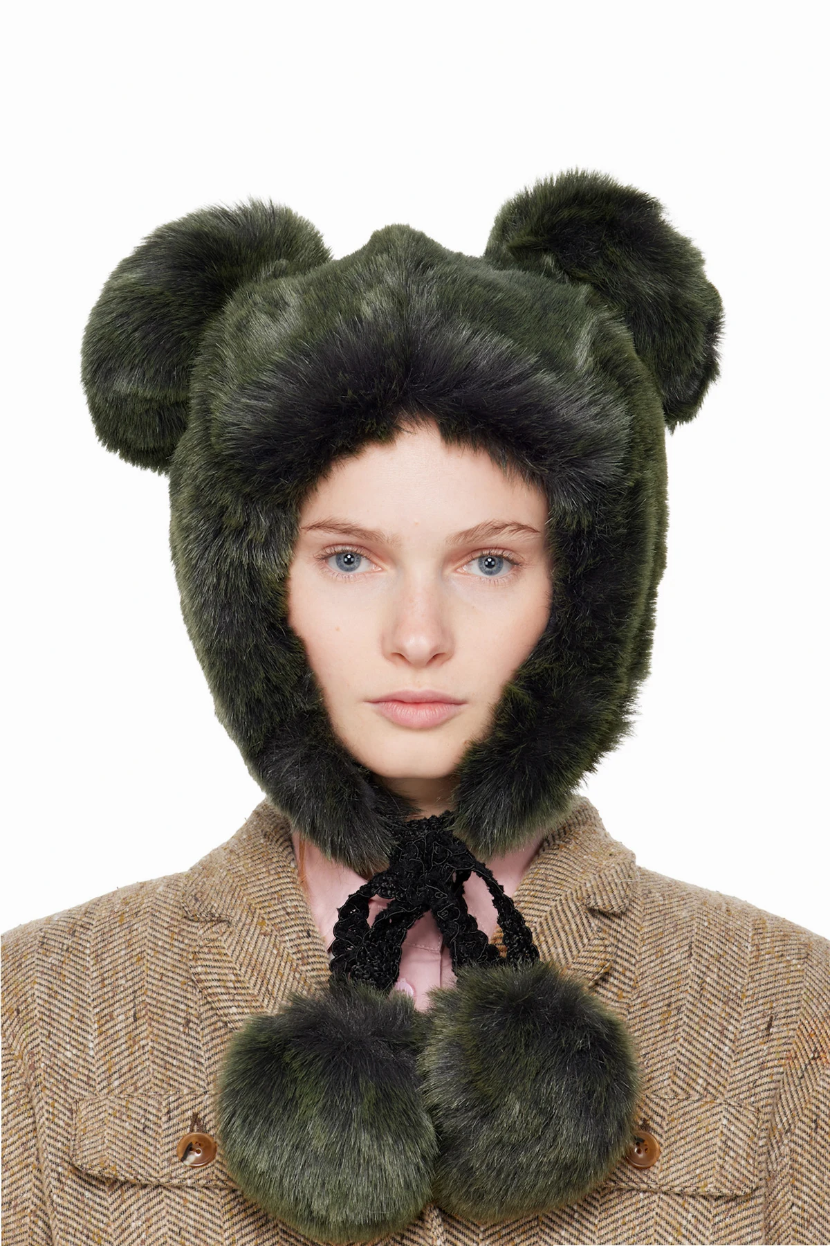 SSENSE Exclusive Green Faux Fur Teddy Bear Hat