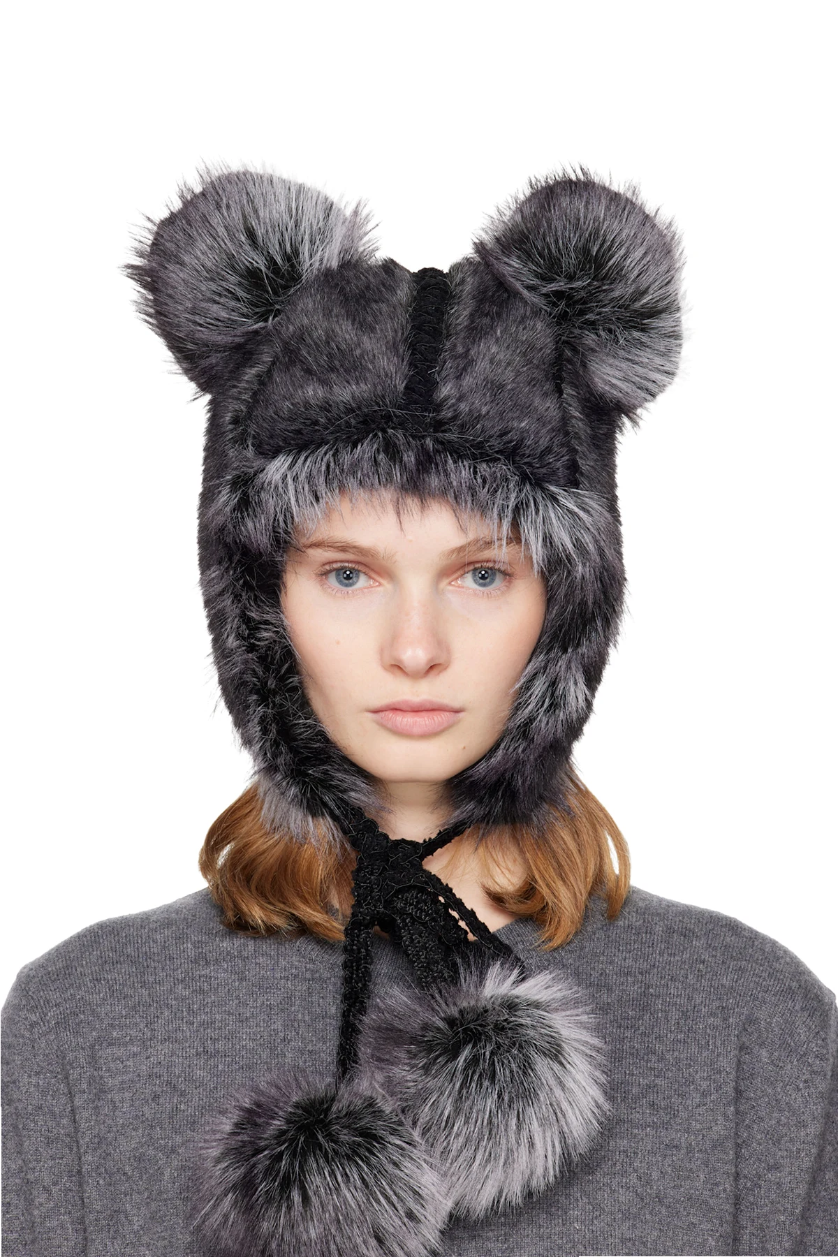 SSENSE Exclusive Black & Gray Faux Fur Teddy Bear Hat