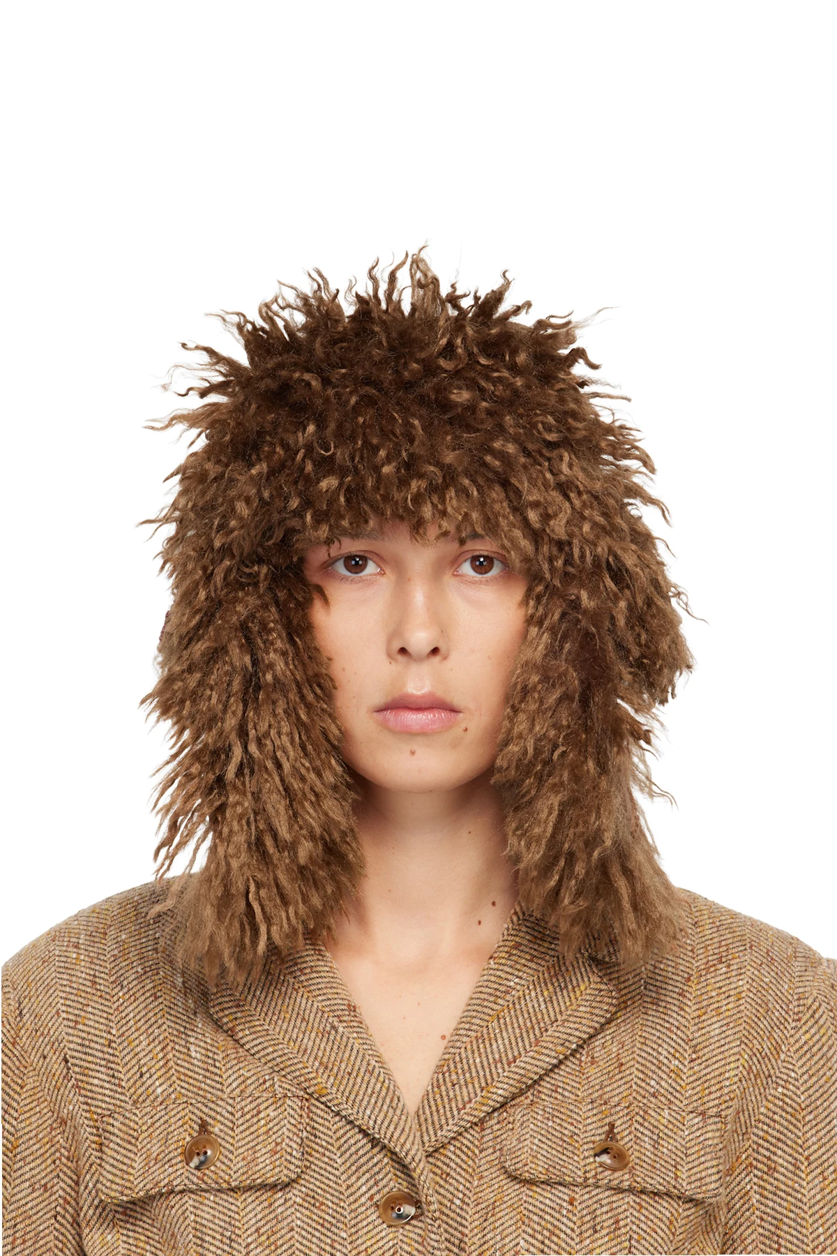 Tan Faux Fur Trim Aviator Hat