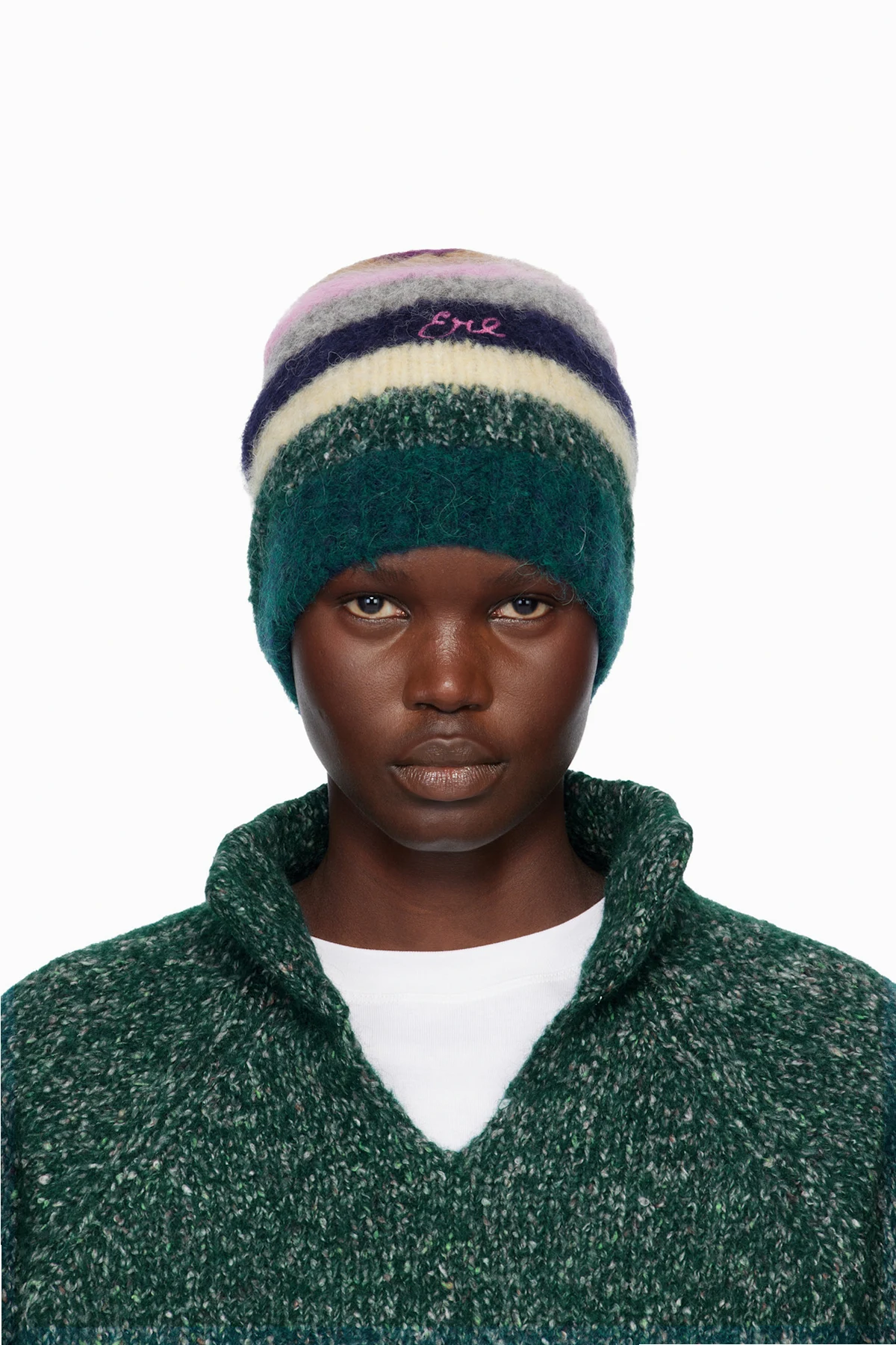 Multicolor Striped Alpaca Mohair Beanie