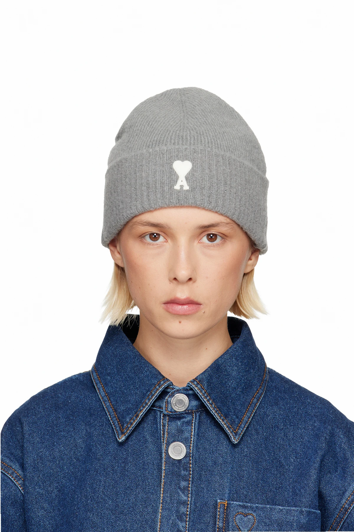 Gray Alpaca Striped Ami de Coeur Beanie