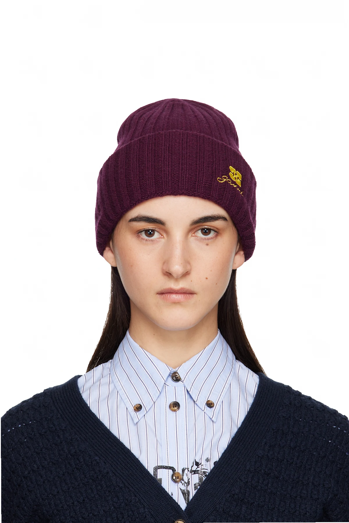Burgundy Wool Knit Beanie