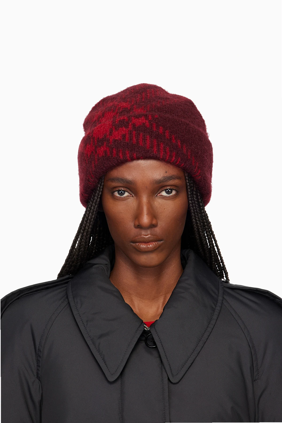 Burgundy Check Mohair Wool-Blend Beanie